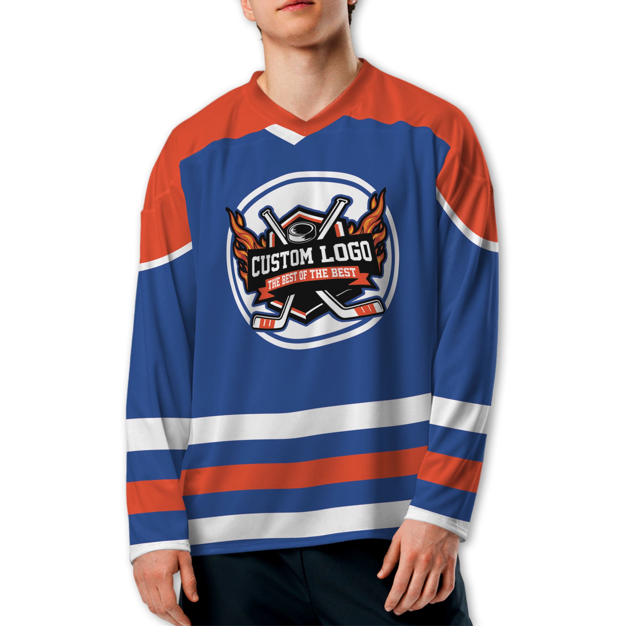 Custom Famous Team EO Blue and Orange Hockey TKA28