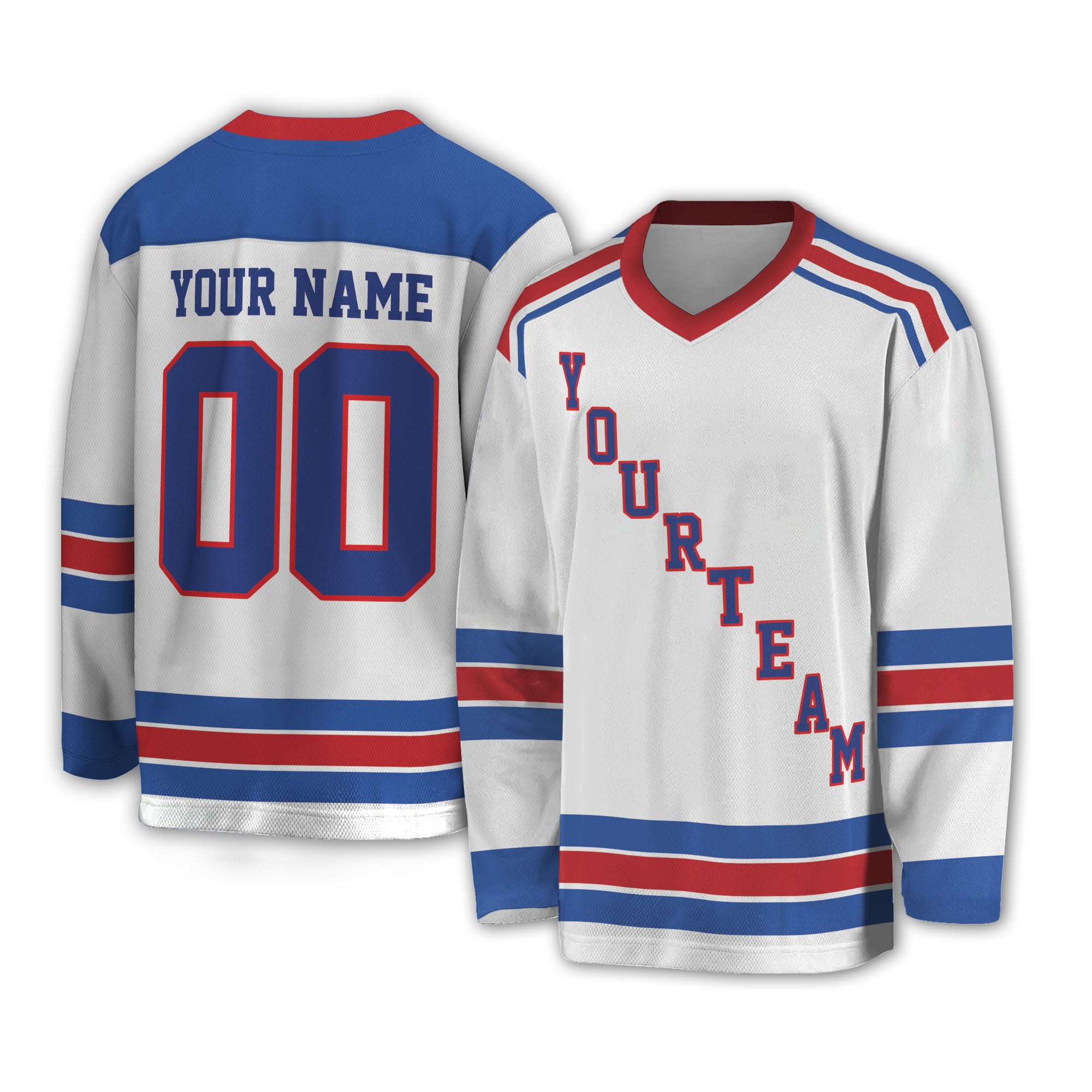 Custom Famous Team NY Ranger Blue and White Hockey TKA30