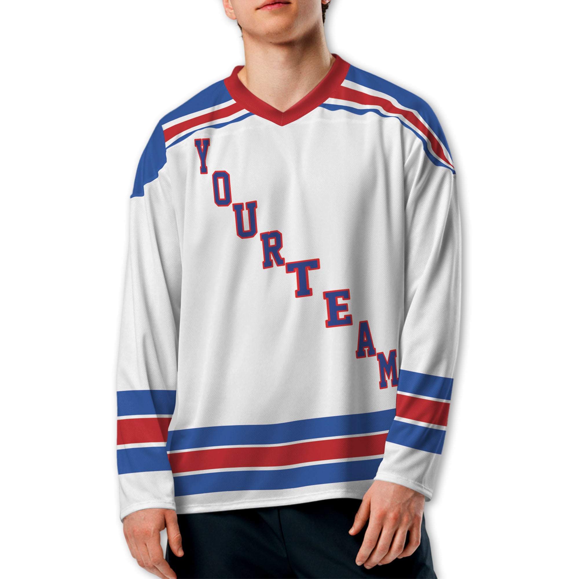 Custom Famous Team NY Ranger Blue and White Hockey TKA30