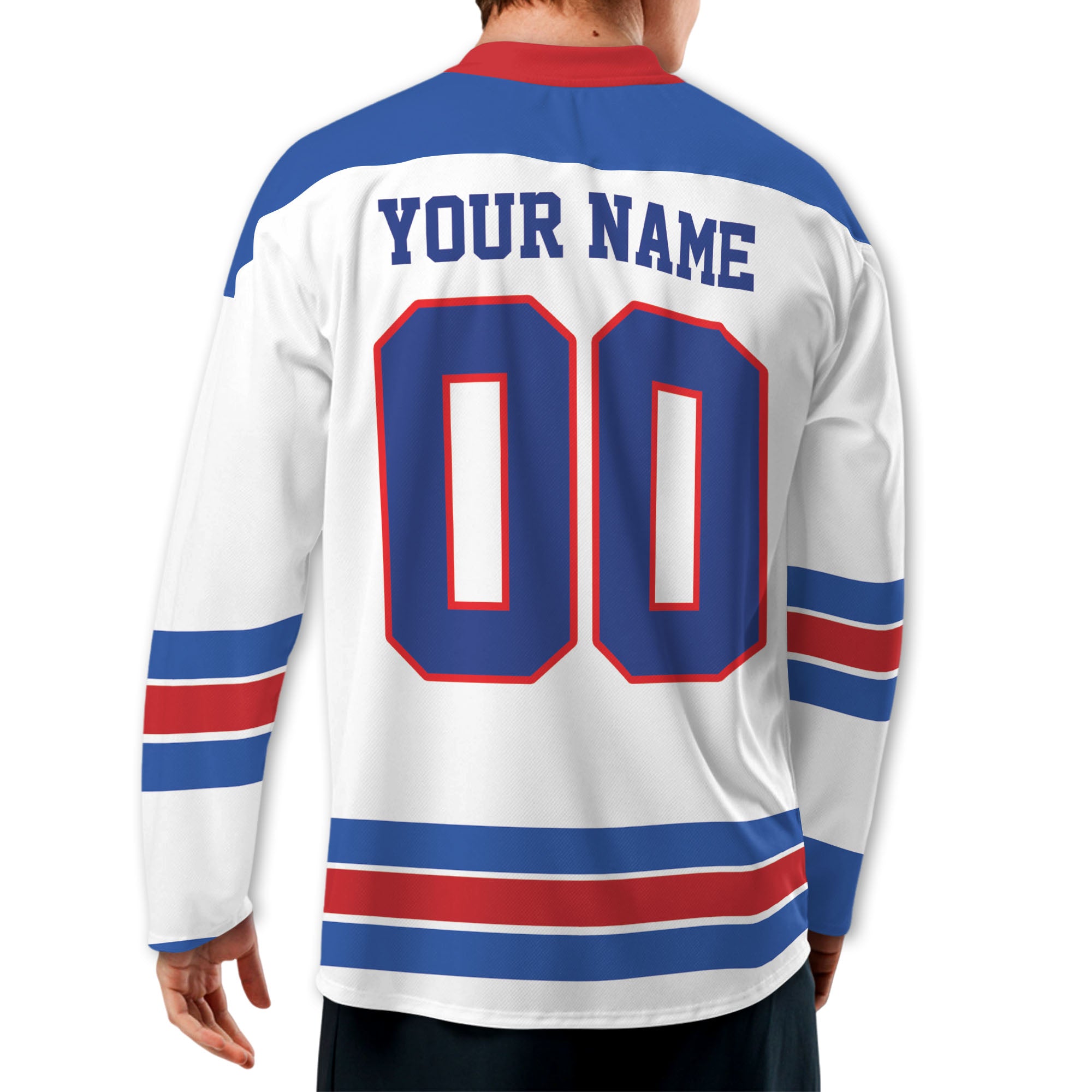 Custom Famous Team NY Ranger Blue and White Hockey TKA30