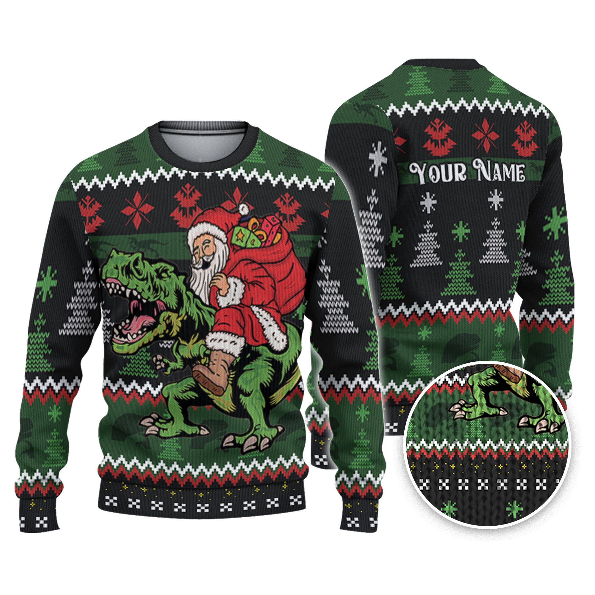 Santa riding dinosaur sweater discount