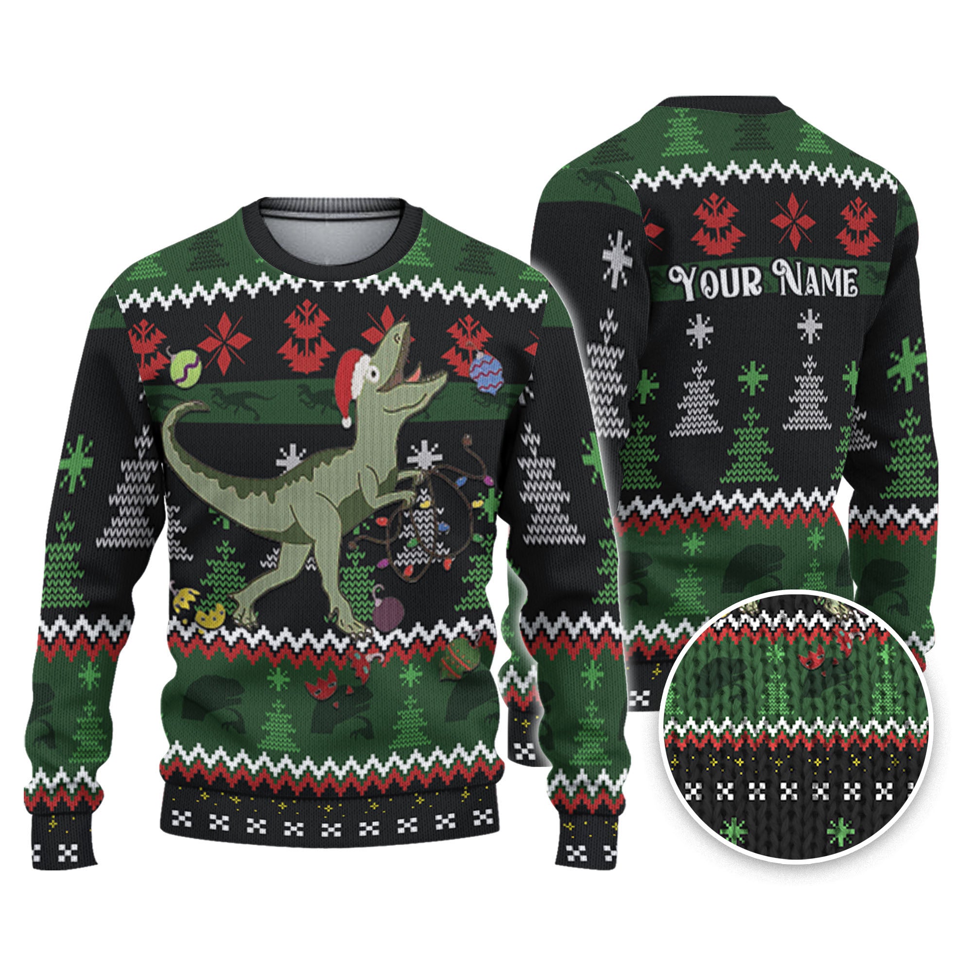 Custom Funny Christmas Holiday Silly Dinosaur Raptor Ugly Sweater TKA7 Buzzing Custom