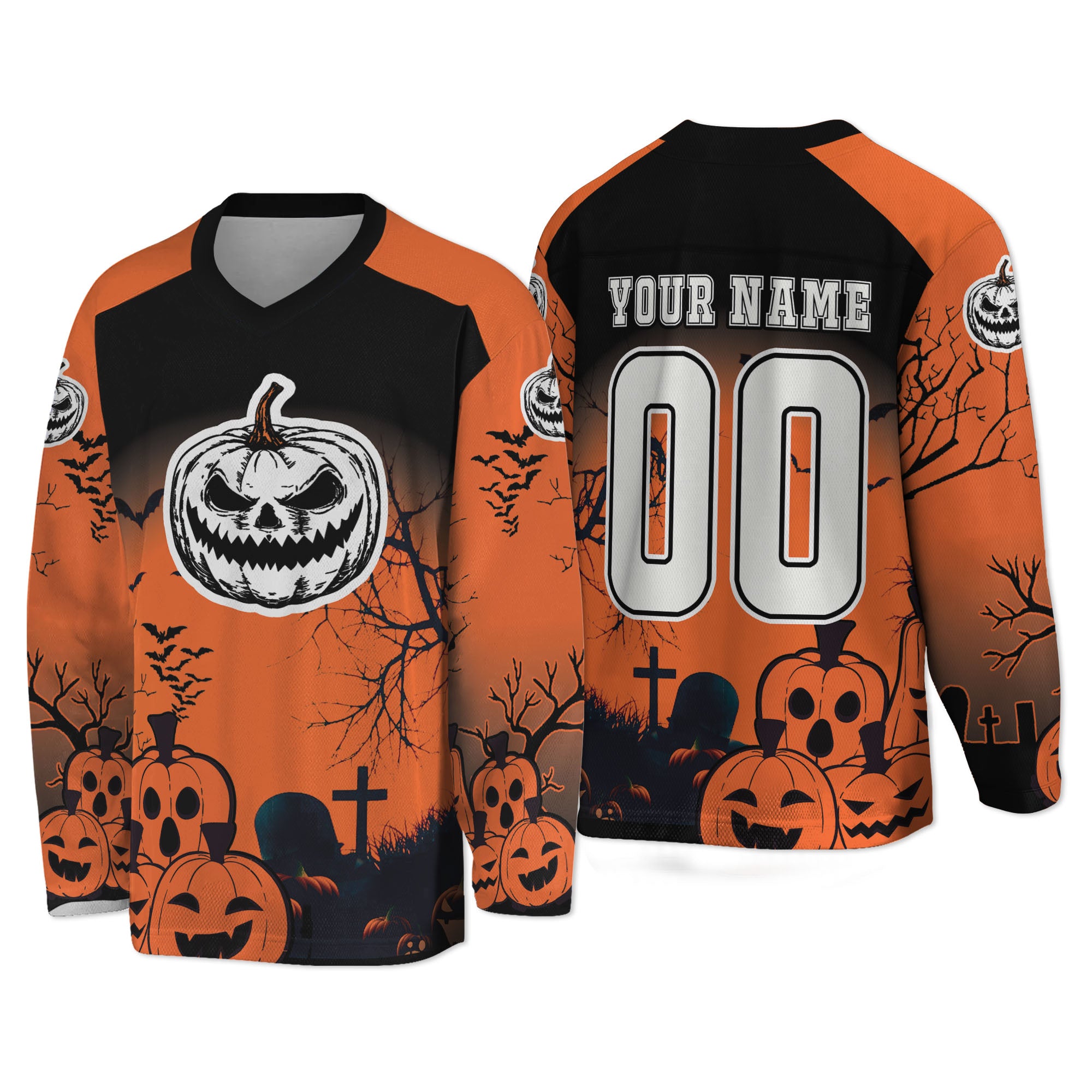 Custom Halloween Hockey Team Pumpkin Lantern Orange Cosplay I3