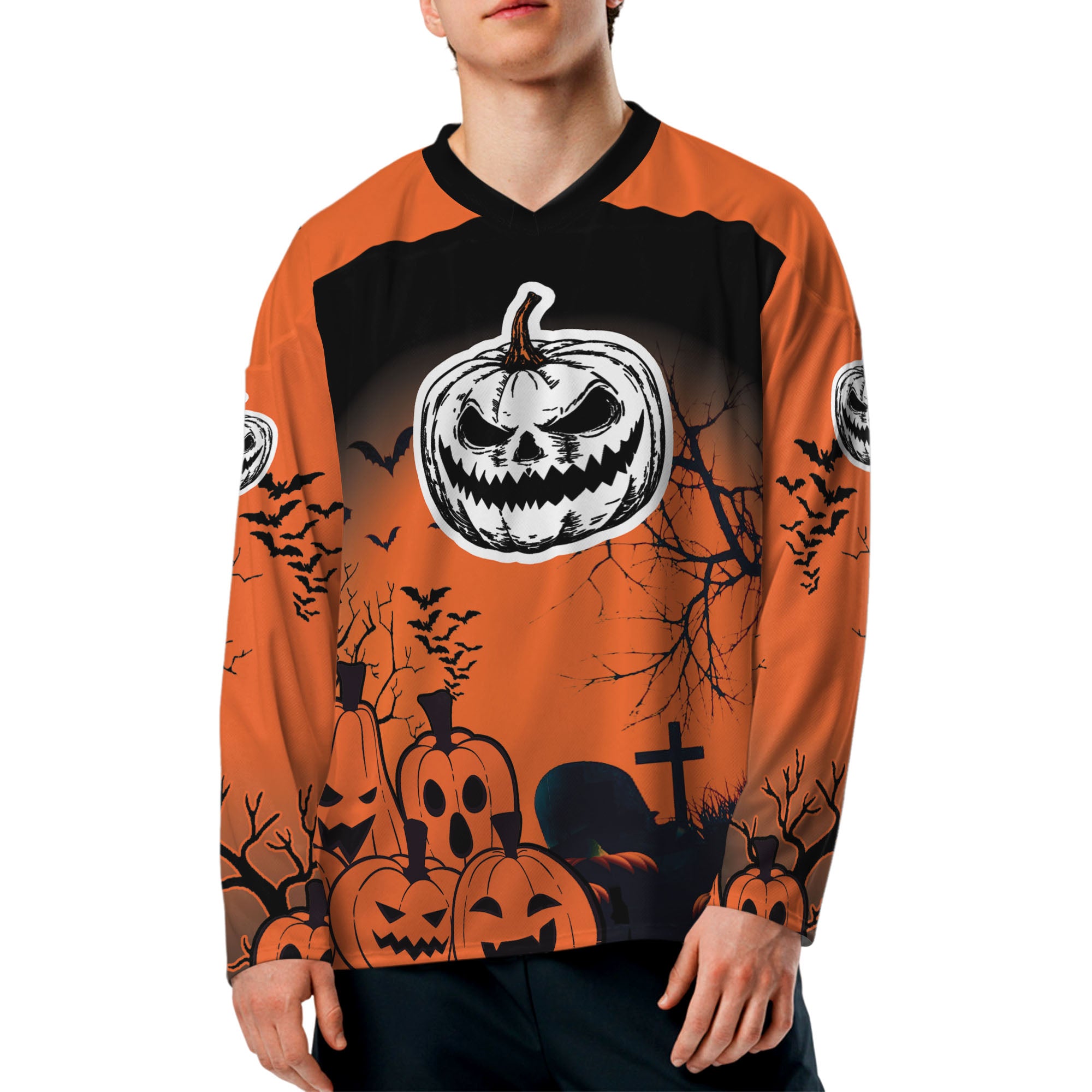 Custom Halloween Hockey Team Pumpkin Lantern Orange Cosplay I3