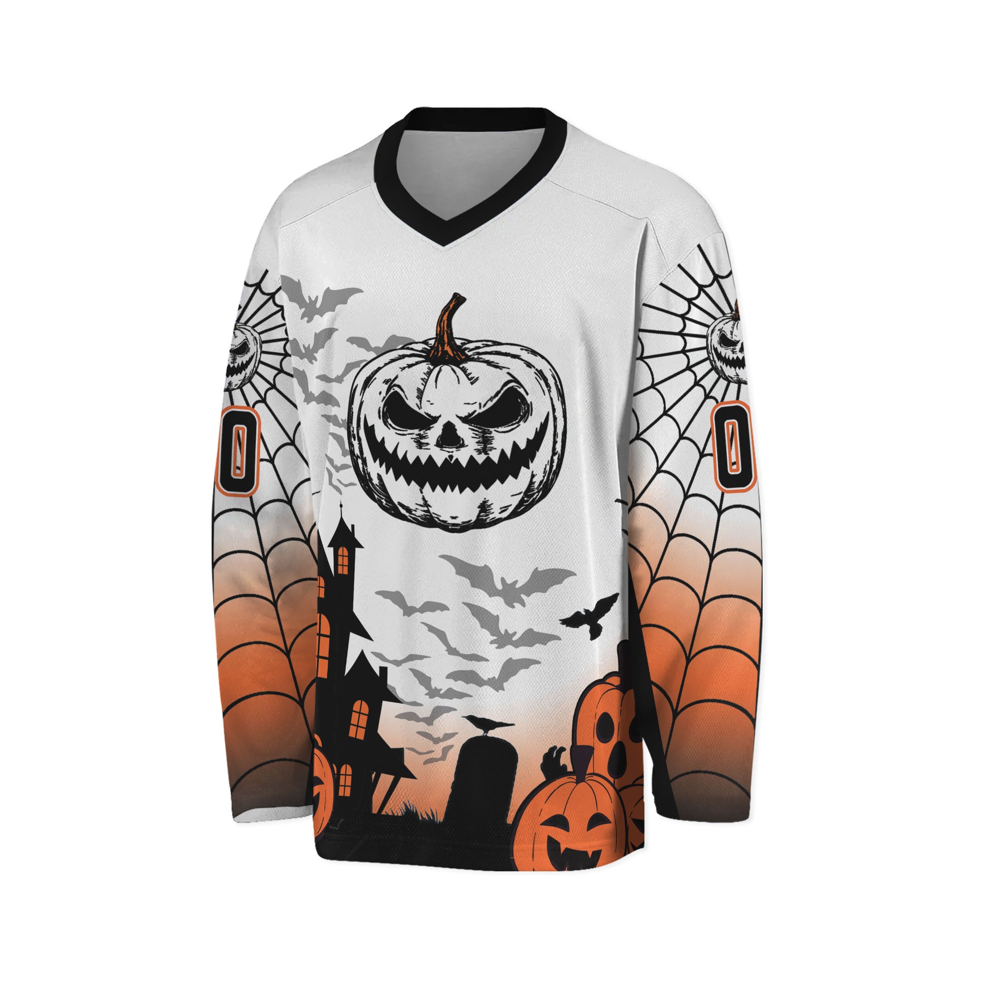 Custom Halloween Hockey Team Pumpkin Lantern White Cosplay I3