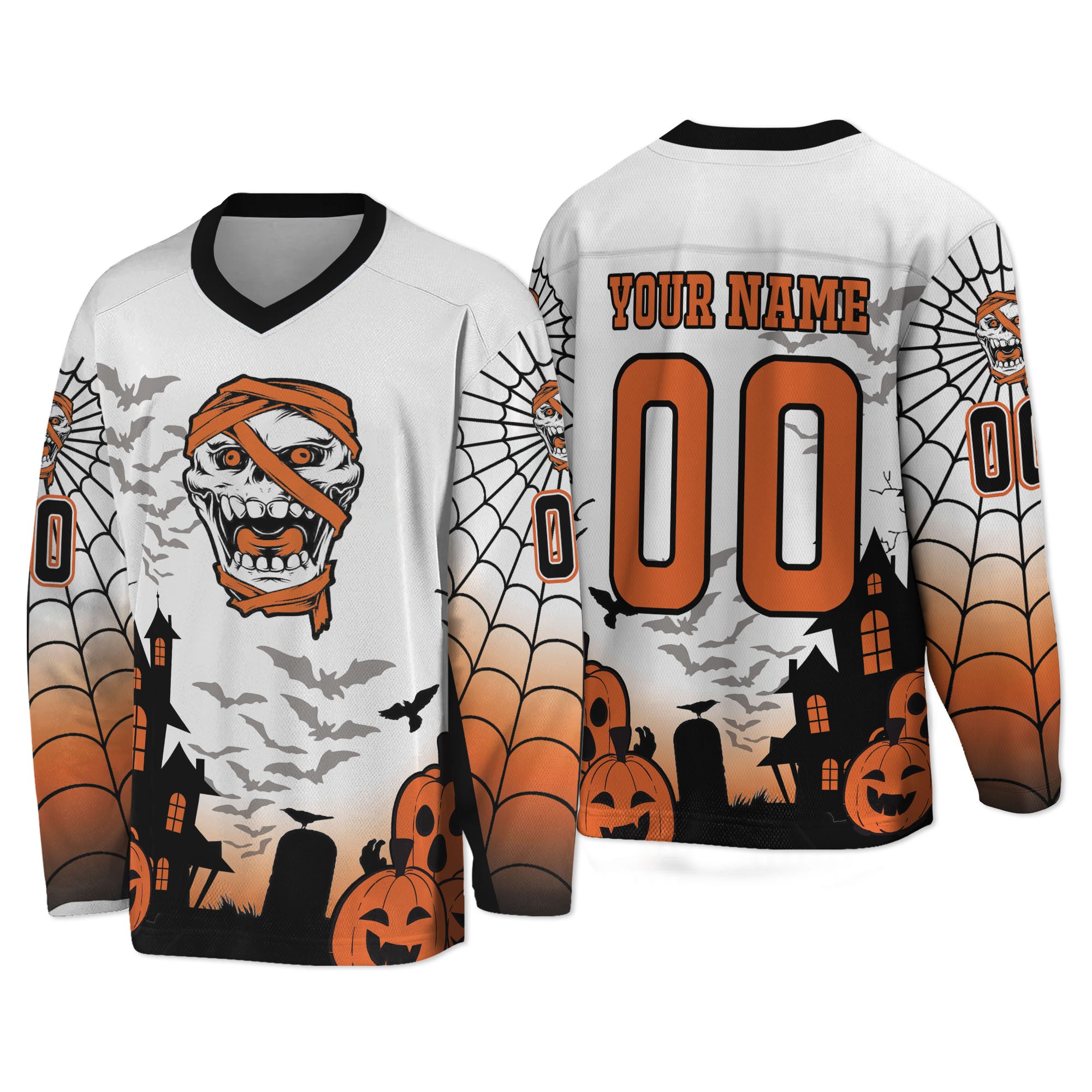 Custom Halloween Hockey Team Pumpkin Mummy White Cosplay I3