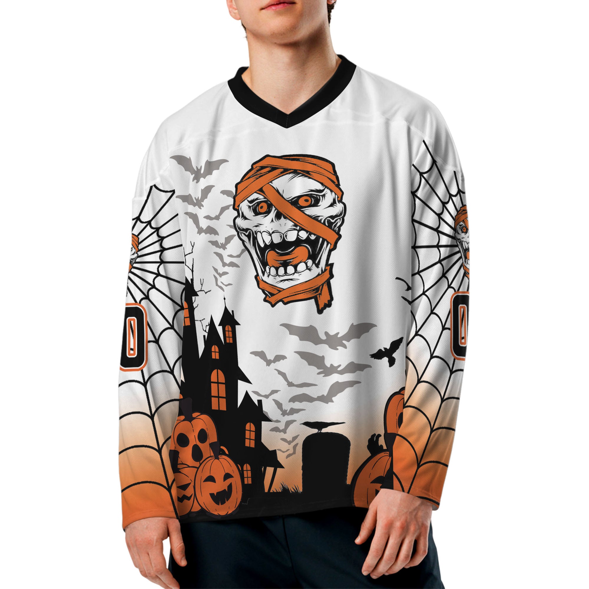 Custom Halloween Hockey Team Pumpkin Mummy White Cosplay I3