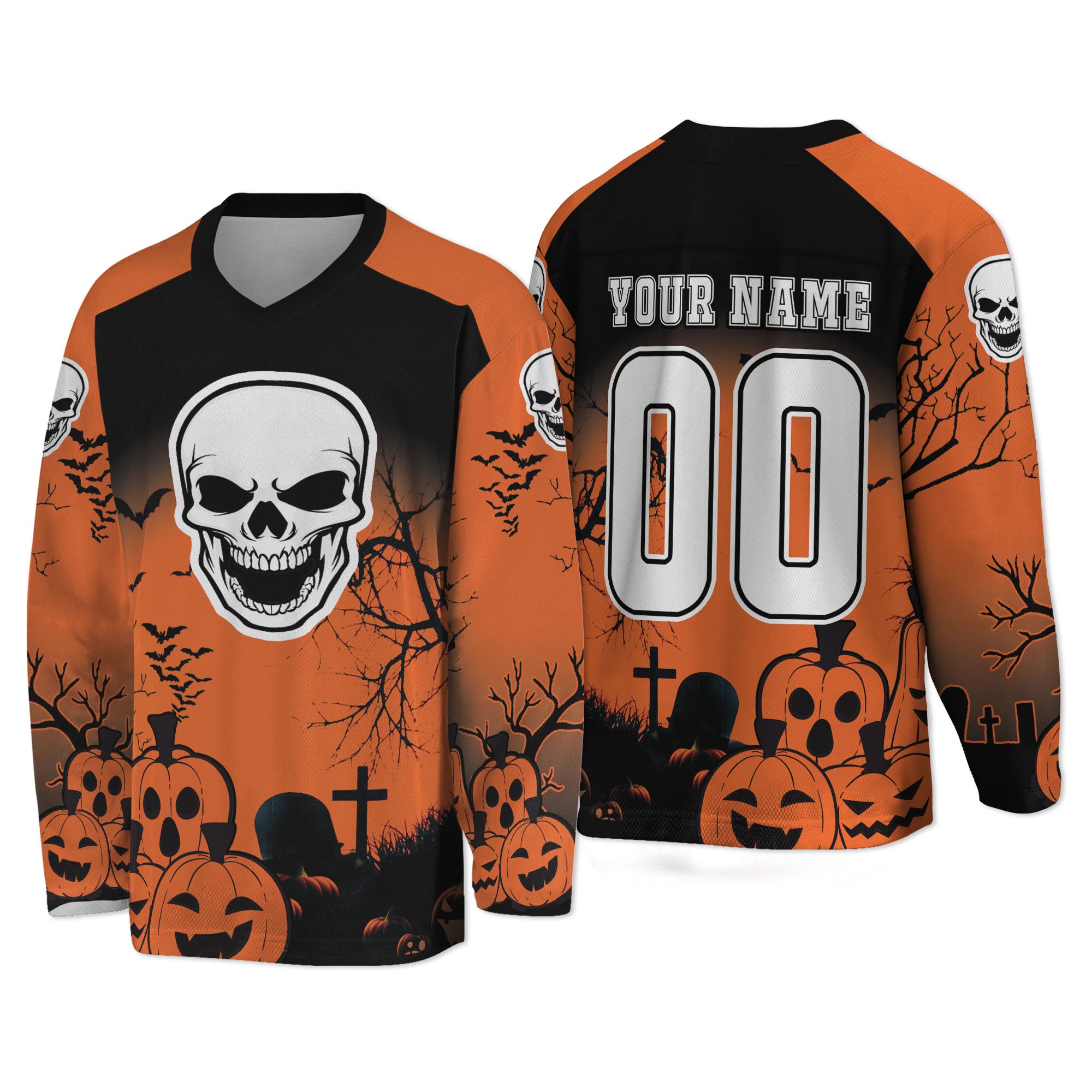 Custom Halloween Hockey Team Pumpkin Skull Orange Cosplay I3