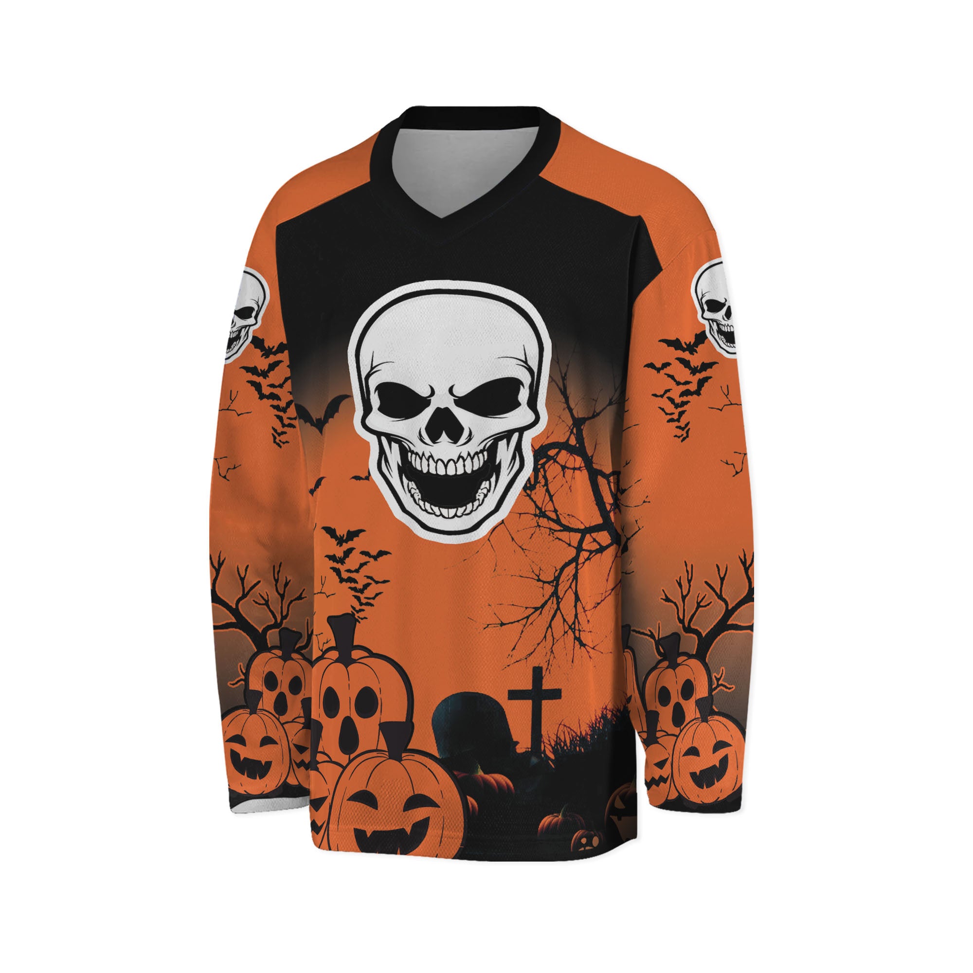 Custom Halloween Hockey Team Pumpkin Skull Orange Cosplay I3