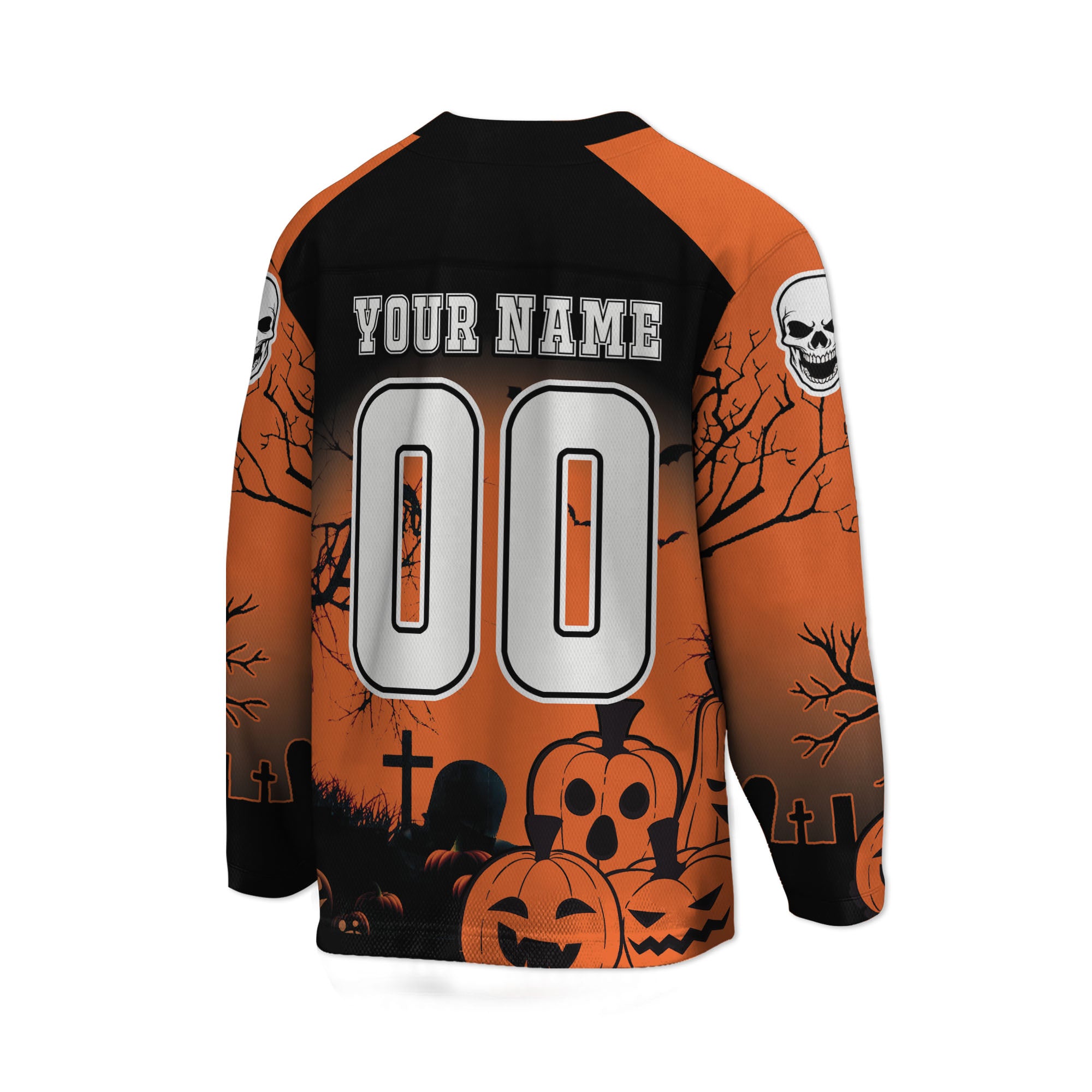 Custom Halloween Hockey Team Pumpkin Skull Orange Cosplay I3