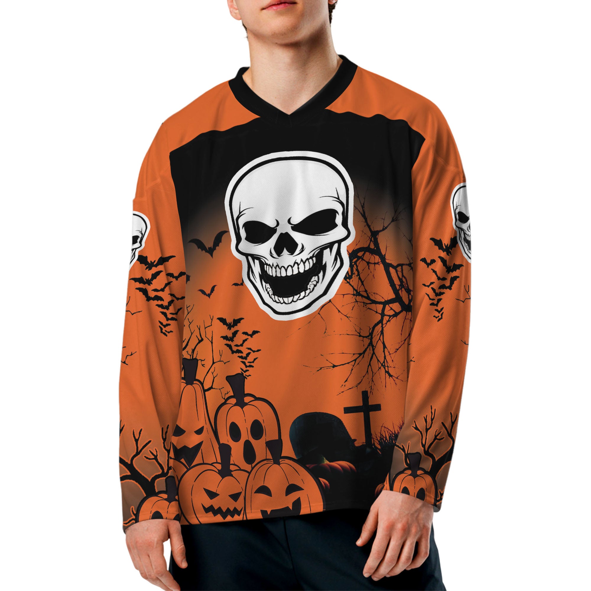 Custom Halloween Hockey Team Pumpkin Skull Orange Cosplay I3