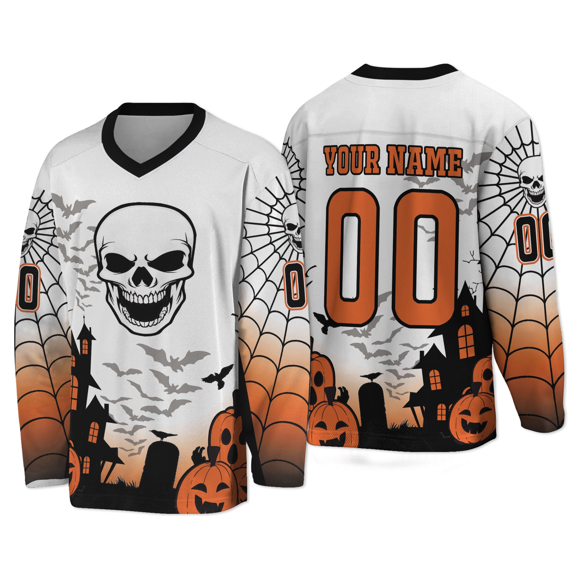 Custom Halloween Hockey Team Pumpkin Skull White Cosplay I3