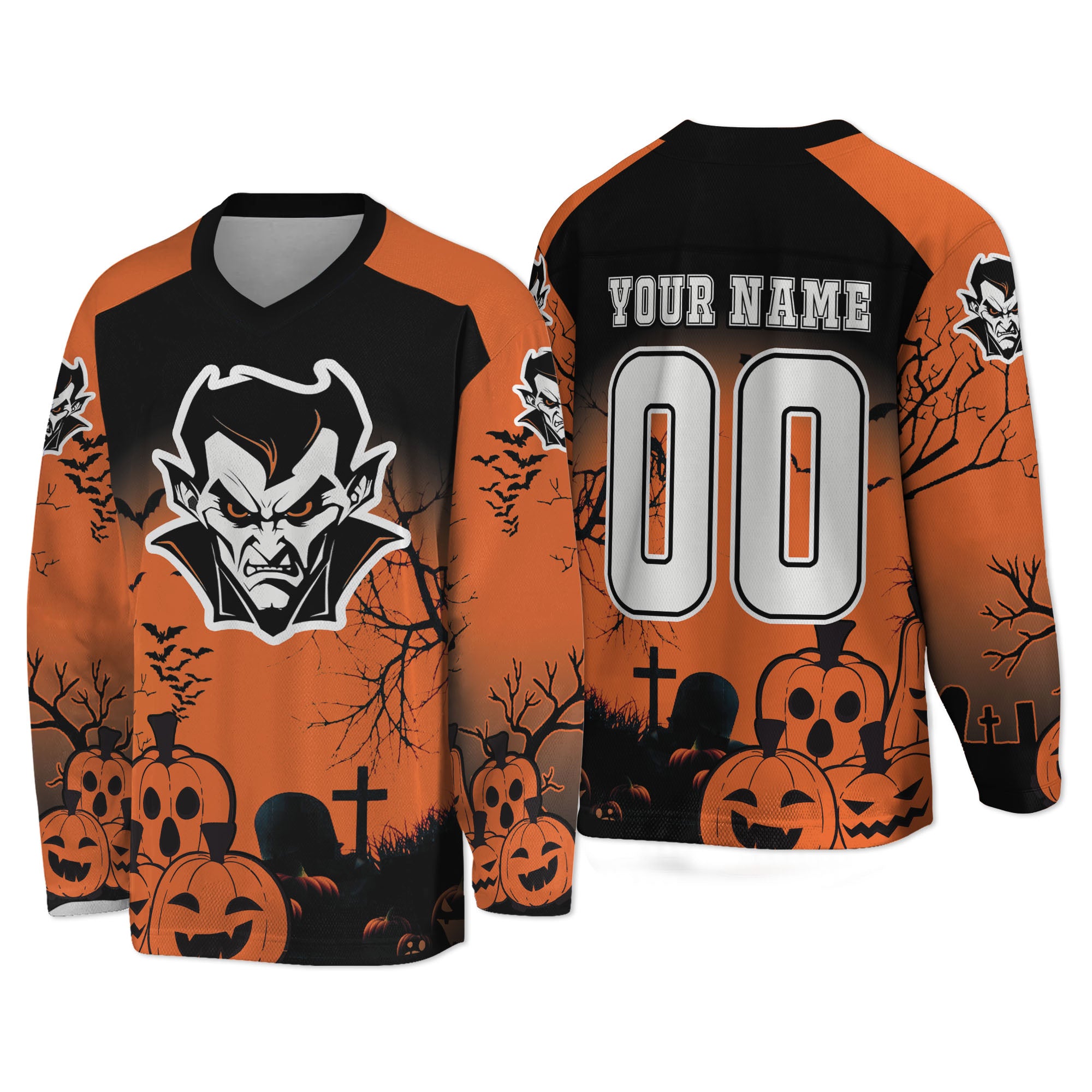 Custom Halloween Hockey Team Pumpkin Vampire Orange Cosplay I3