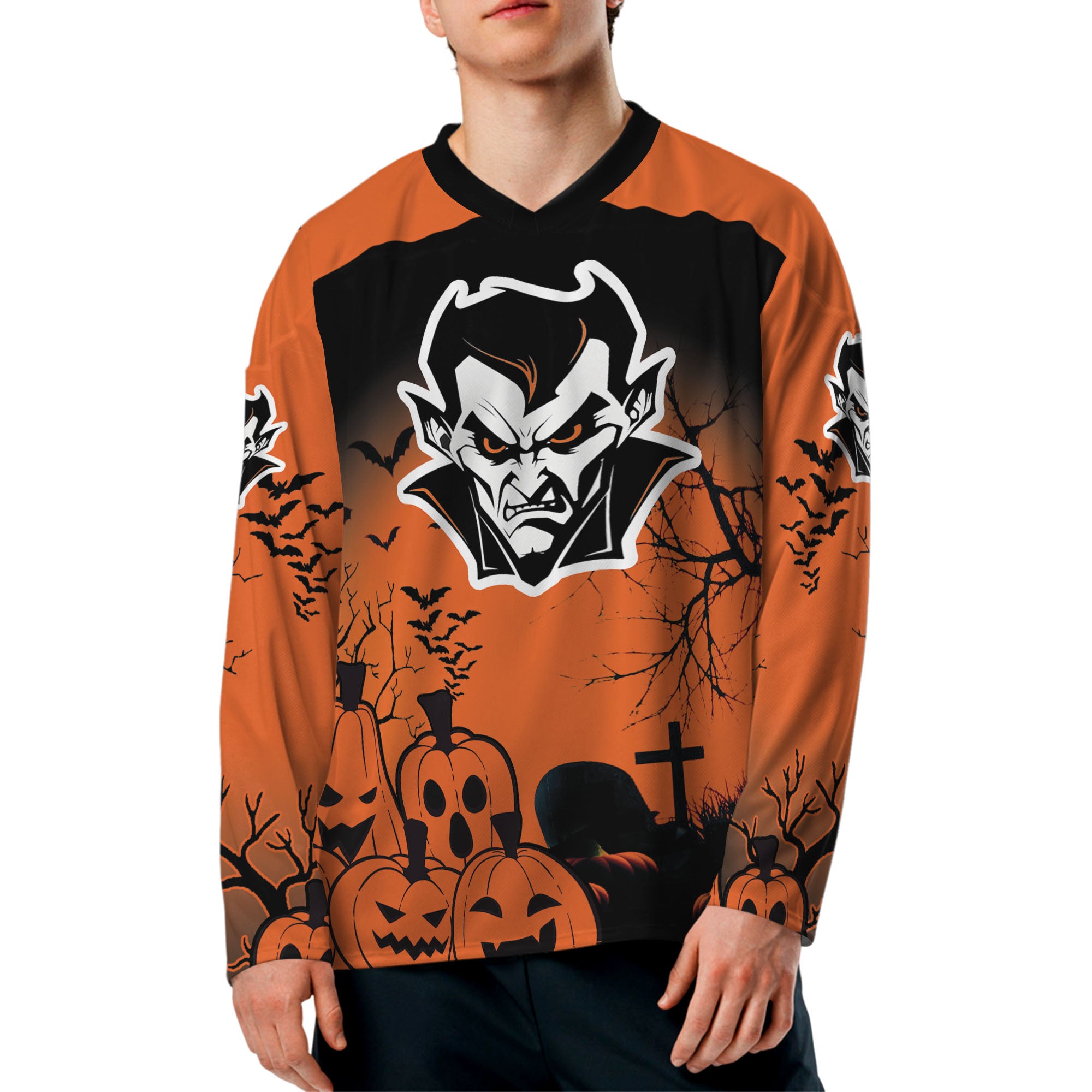Custom Halloween Hockey Team Pumpkin Vampire Orange Cosplay I3