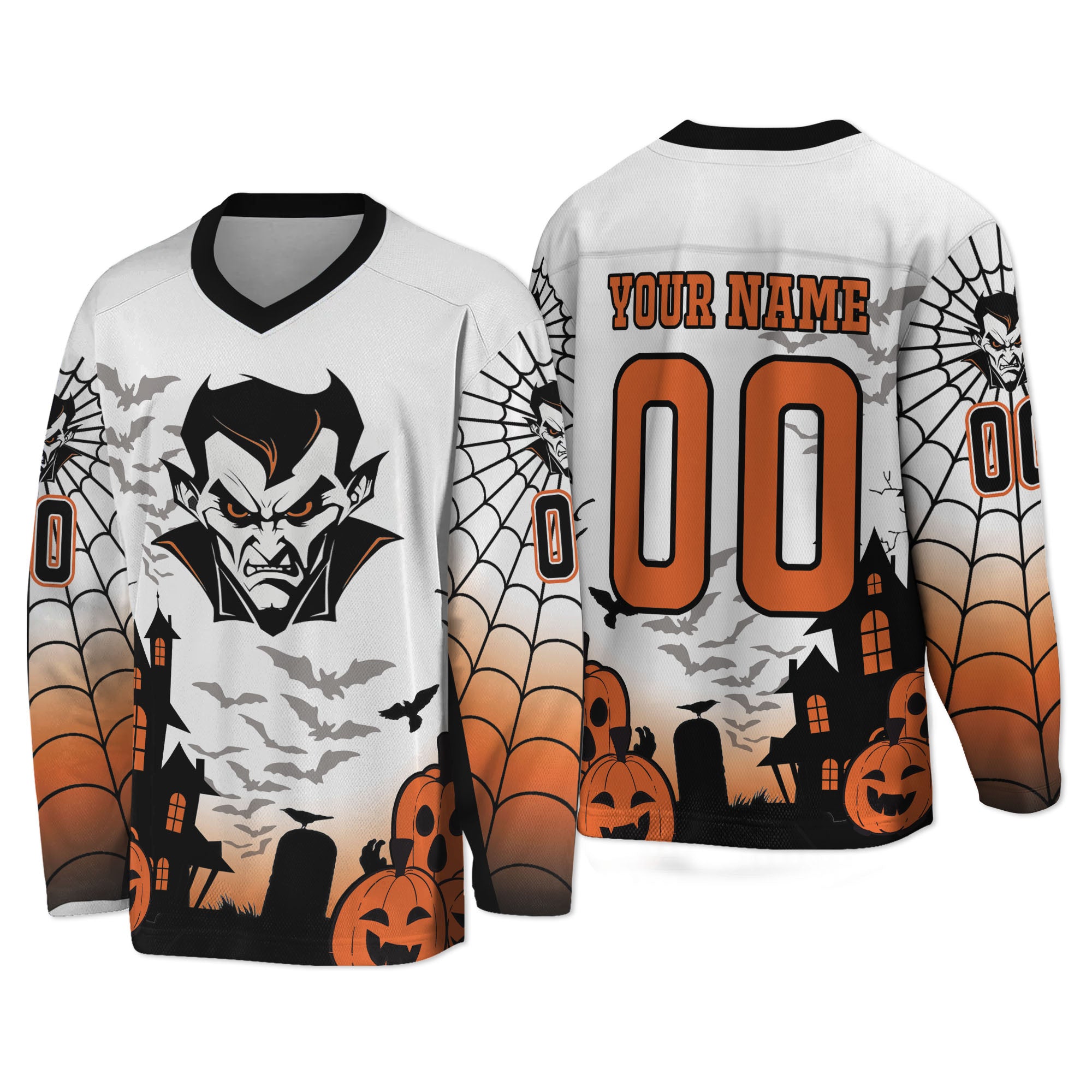 Custom Halloween Hockey Team Pumpkin Vampire White Cosplay I3