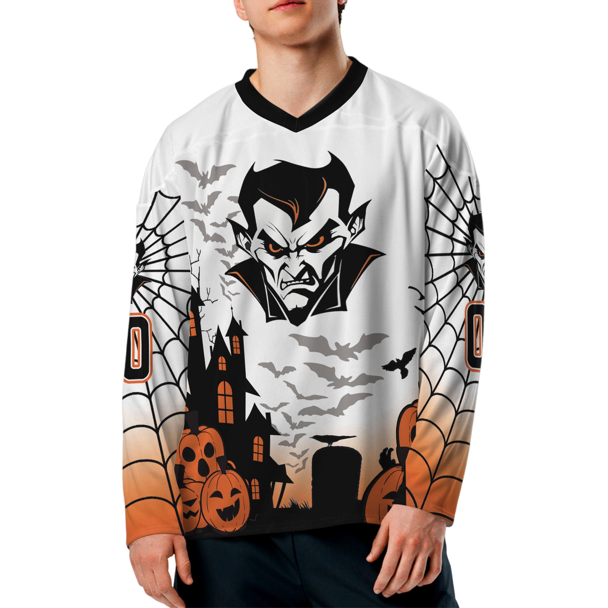 Custom Halloween Hockey Team Pumpkin Vampire White Cosplay I3