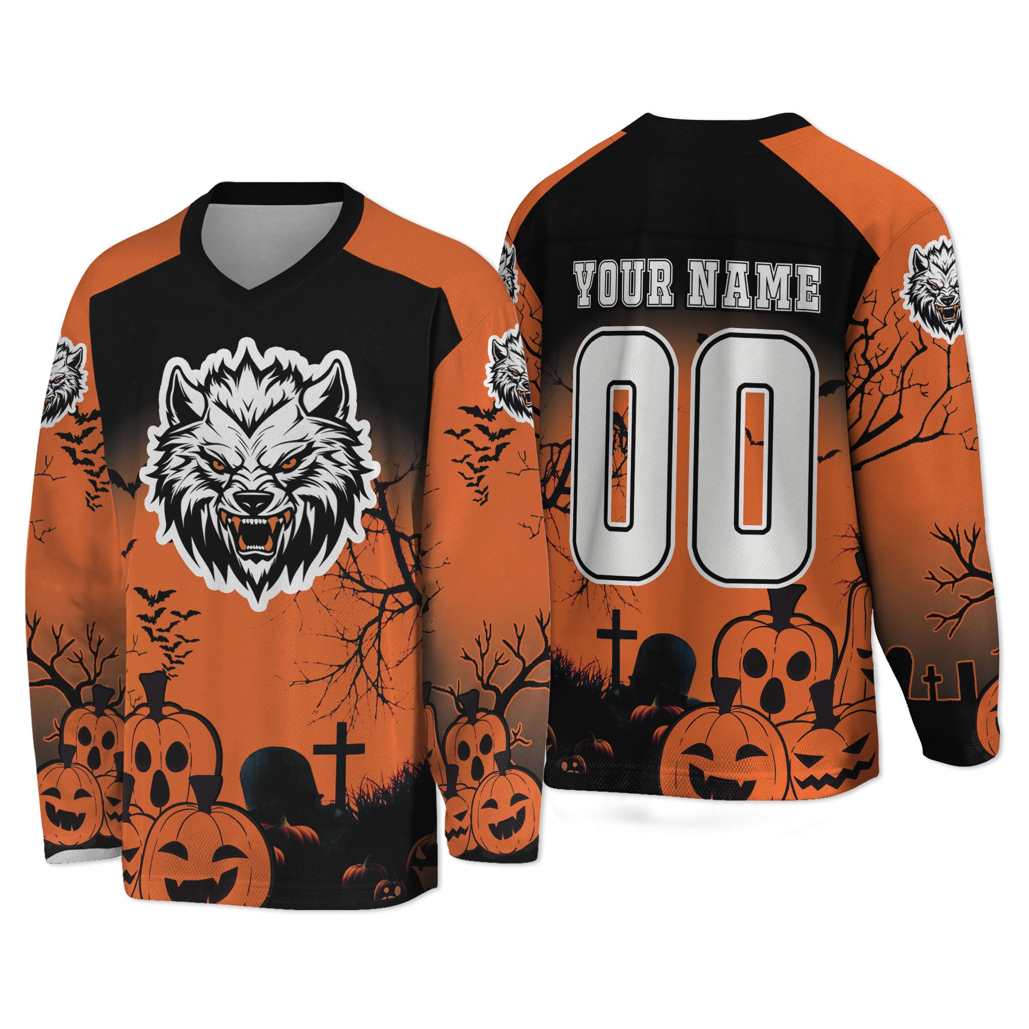 Custom Halloween Hockey Team Pumpkin Werewolf Orange Cosplay I3