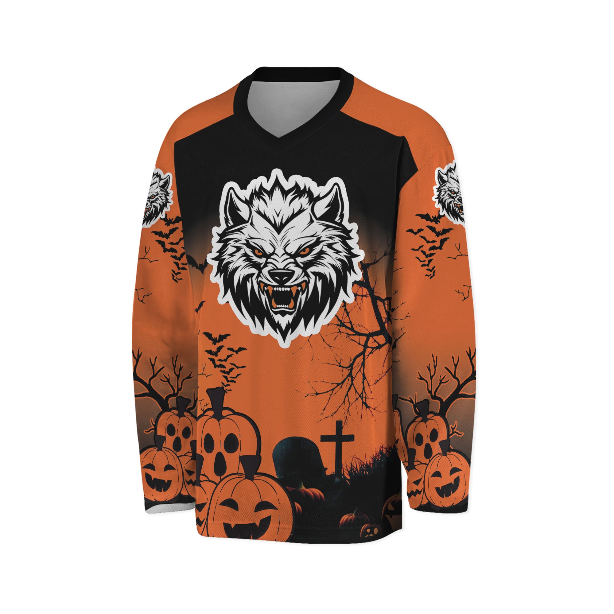 Custom Halloween Hockey Team Pumpkin Werewolf Orange Cosplay I3