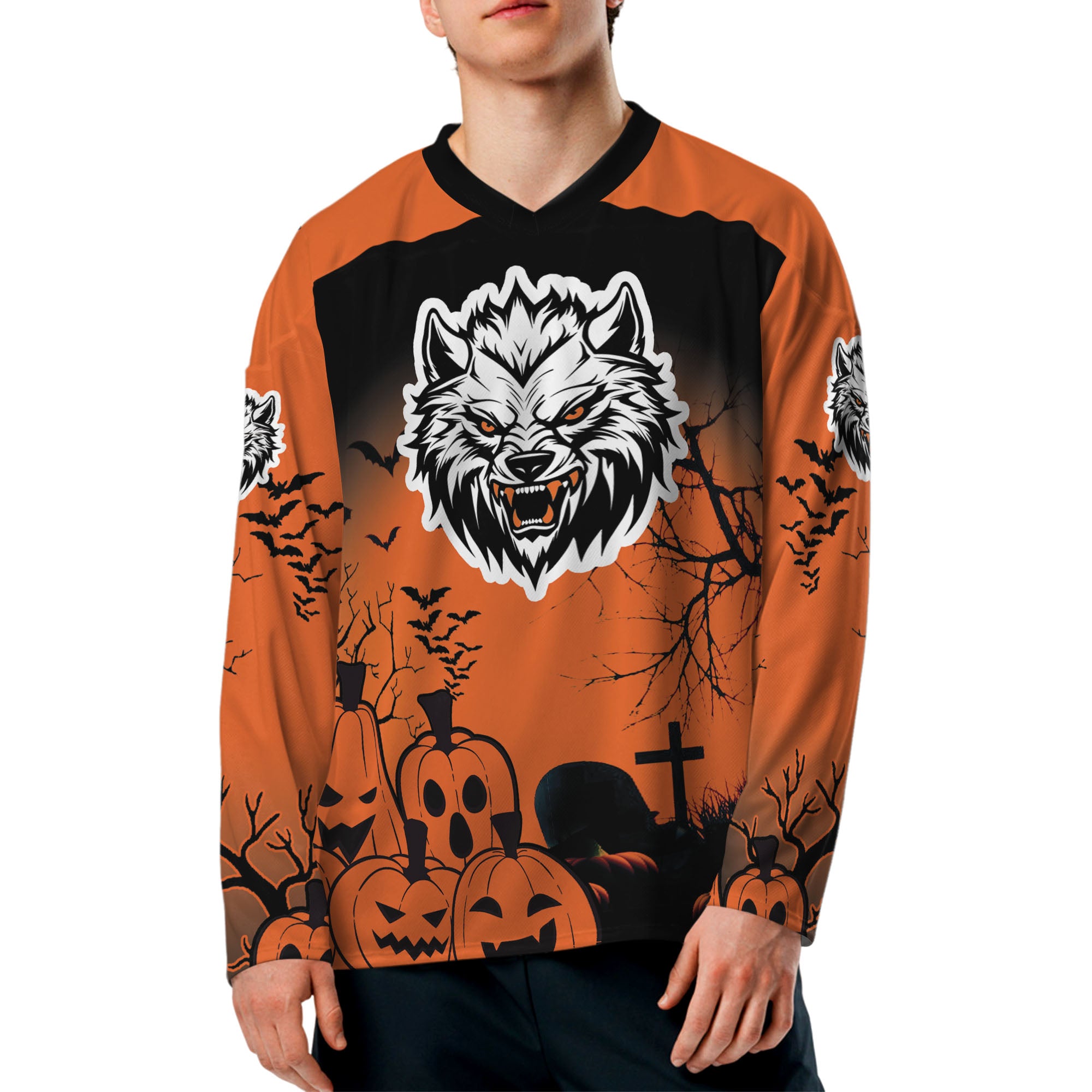 Custom Halloween Hockey Team Pumpkin Werewolf Orange Cosplay I3