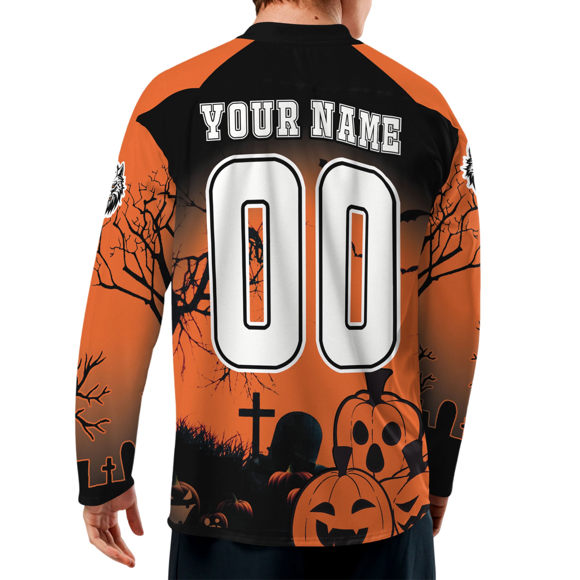 Custom Halloween Hockey Team Pumpkin Werewolf Orange Cosplay I3