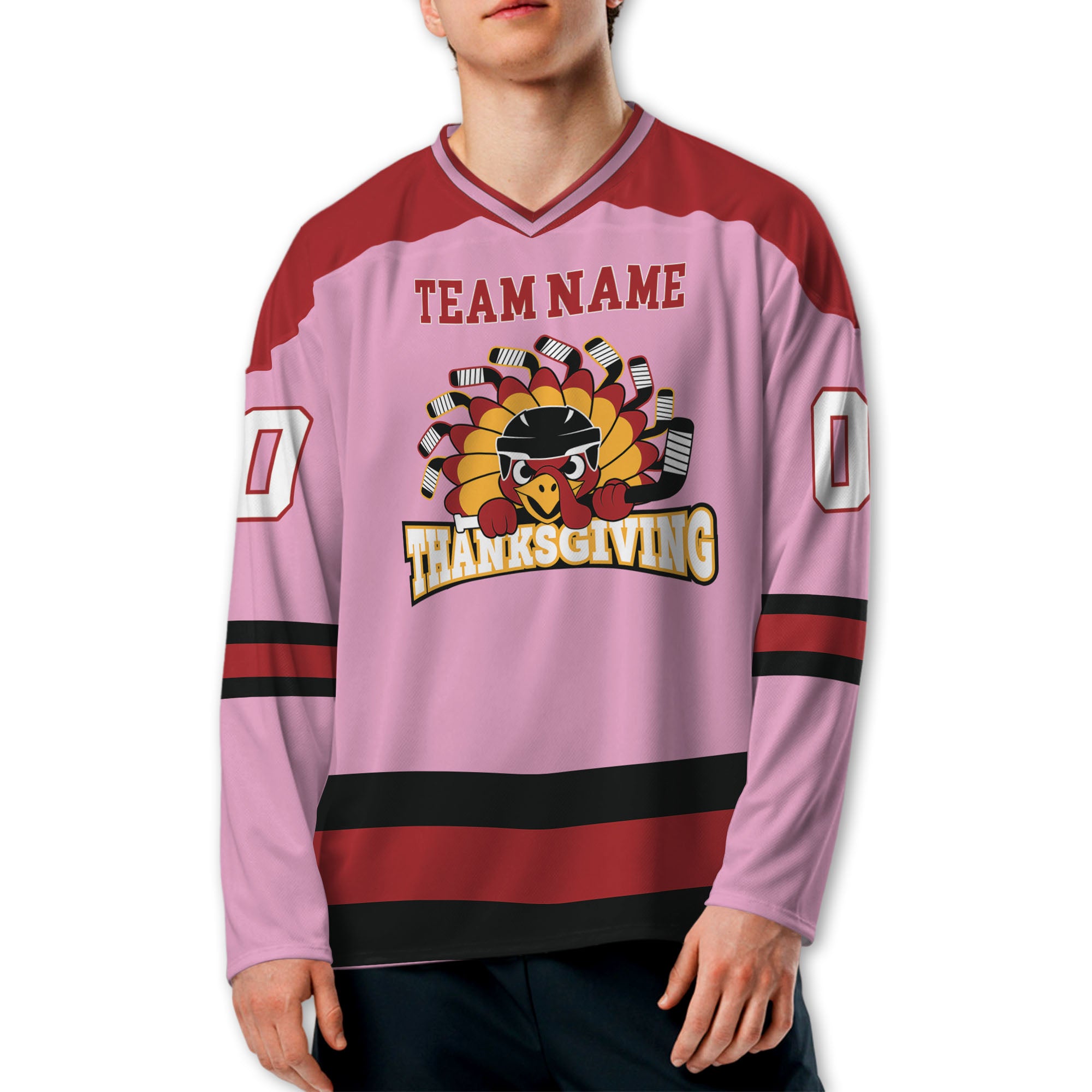 customized-hockey-jersey-thanksgiving-chicken-logo-pink-basic-vdd35-9755