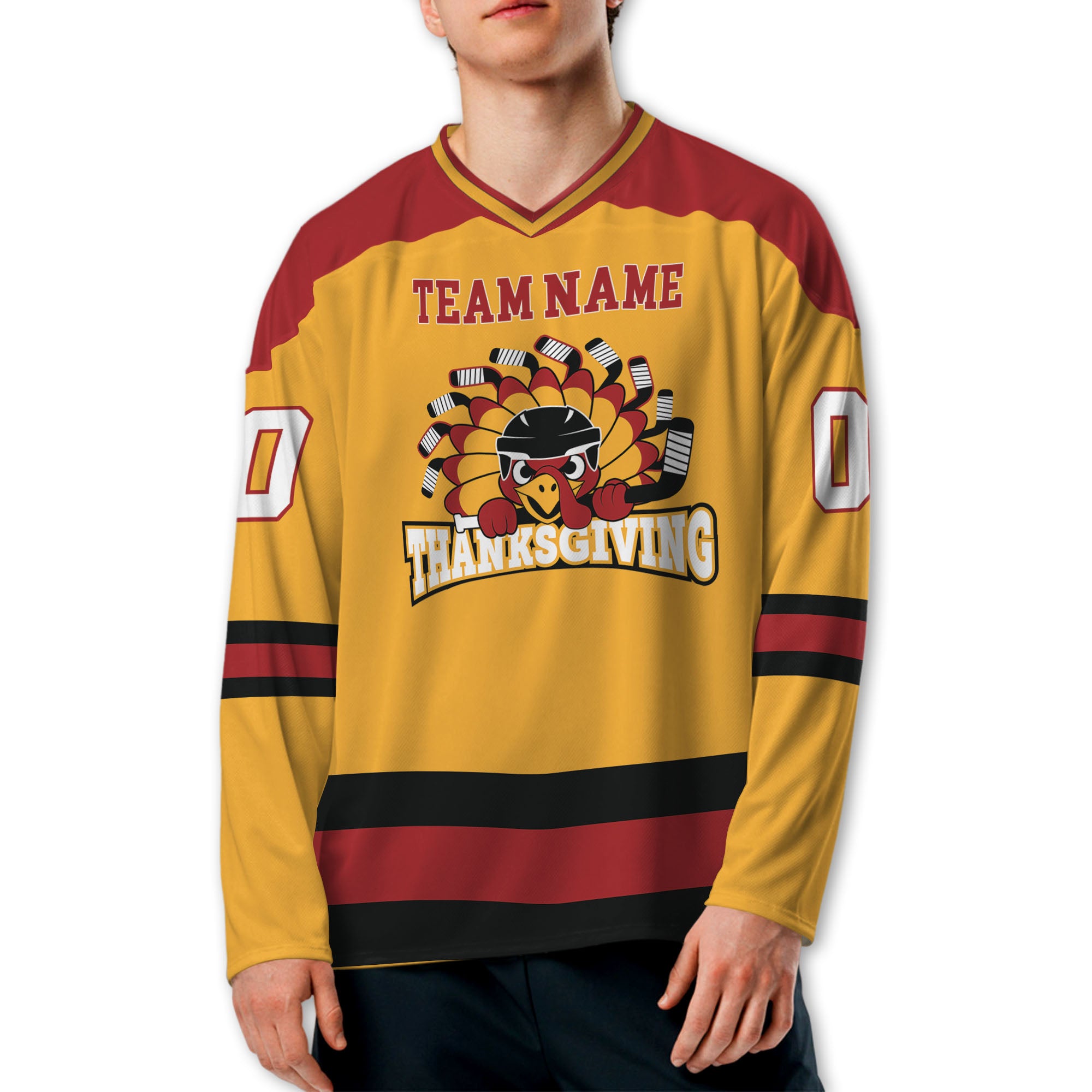customized-hockey-jersey-thanksgiving-chicken-logo-yellow-basic-vdd35-6088