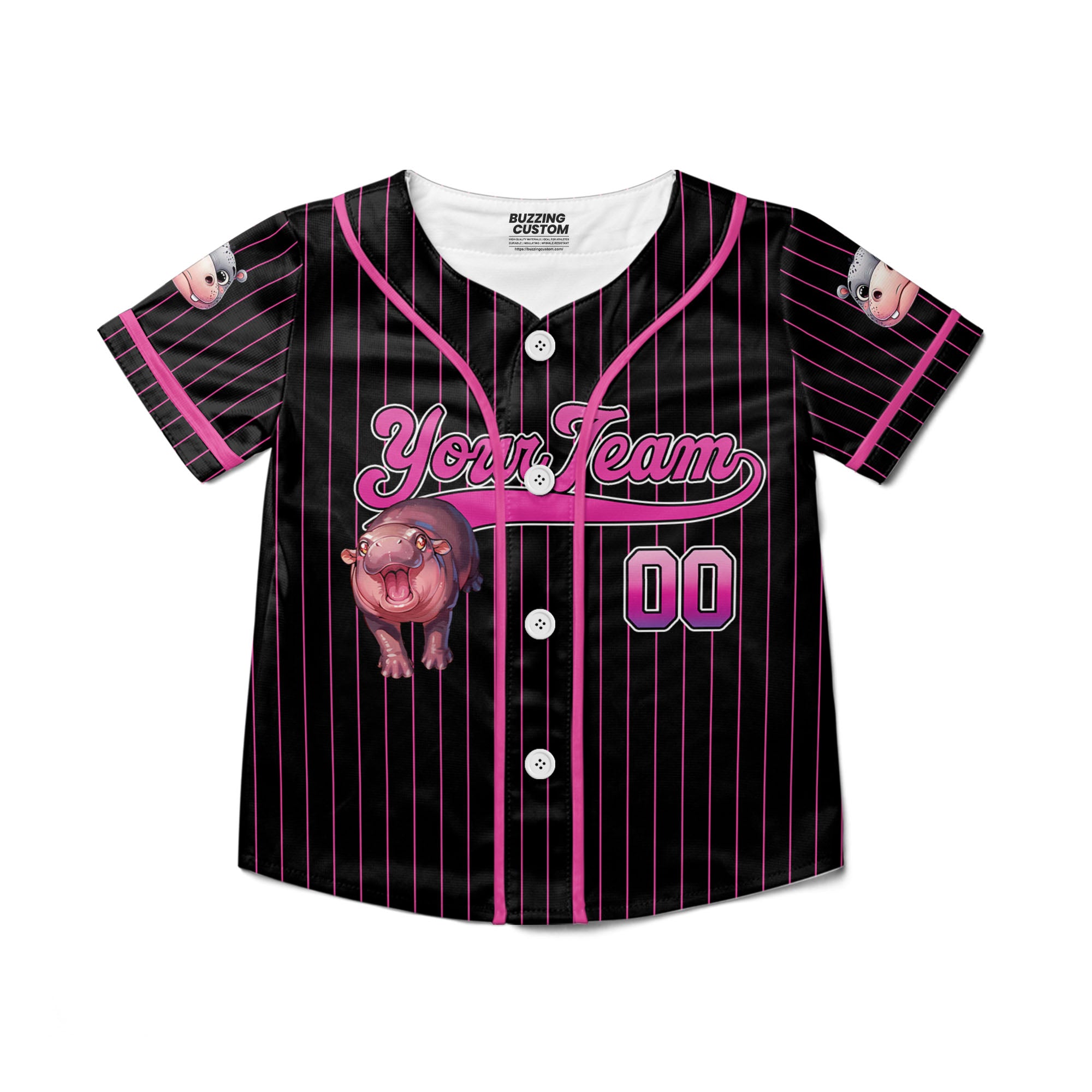 personalize-moo-deng-fighting-cute-striped-black-pink-baseball-jersey-i2-6694