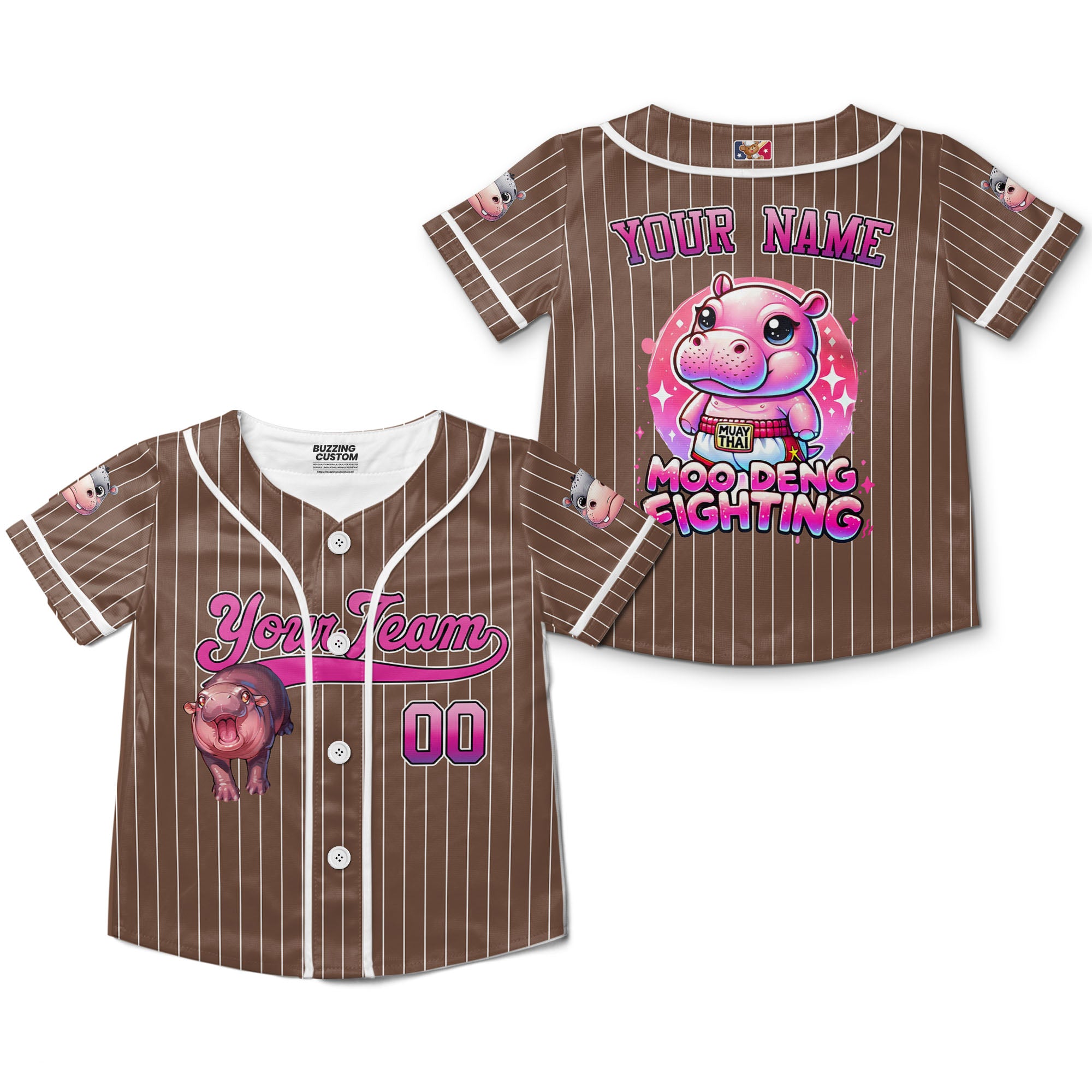personalize-moo-deng-fighting-cute-striped-brown-pink-baseball-jersey-i2-5793