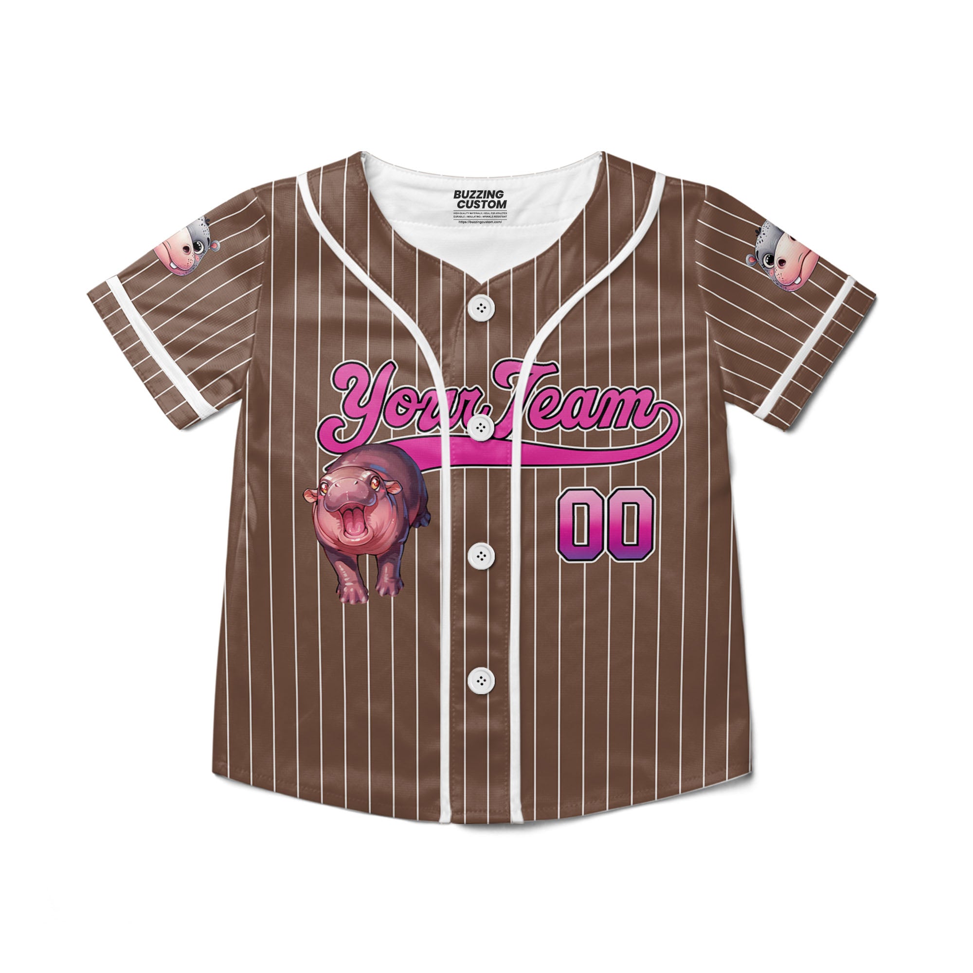 personalize-moo-deng-fighting-cute-striped-brown-pink-baseball-jersey-i2-5793