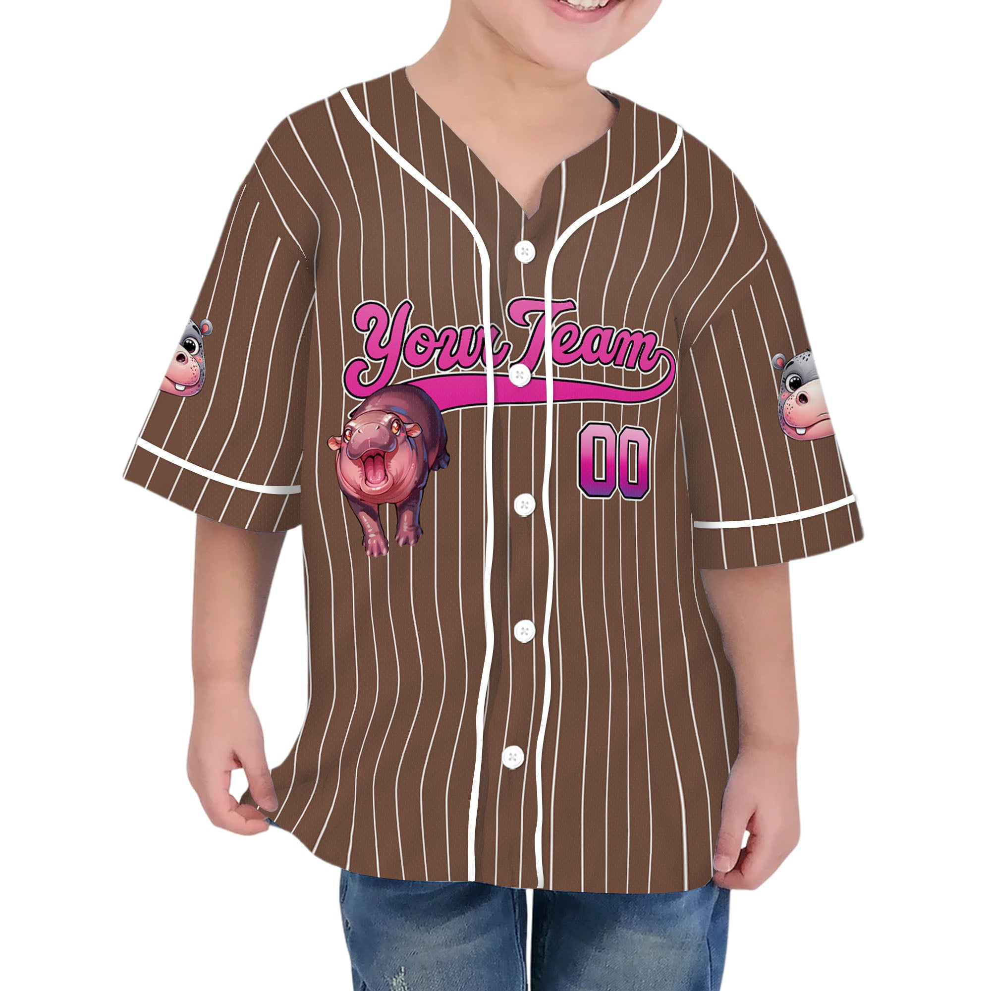 personalize-moo-deng-fighting-cute-striped-brown-pink-baseball-jersey-i2-5793