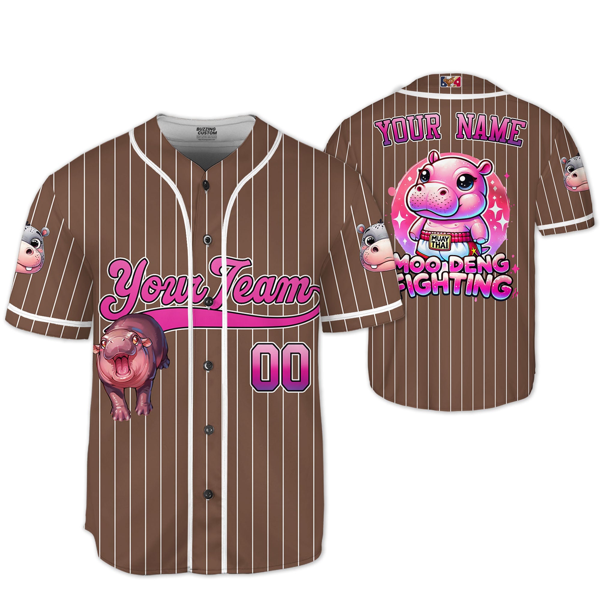 personalize-moo-deng-fighting-cute-striped-brown-pink-baseball-jersey-i2-5793