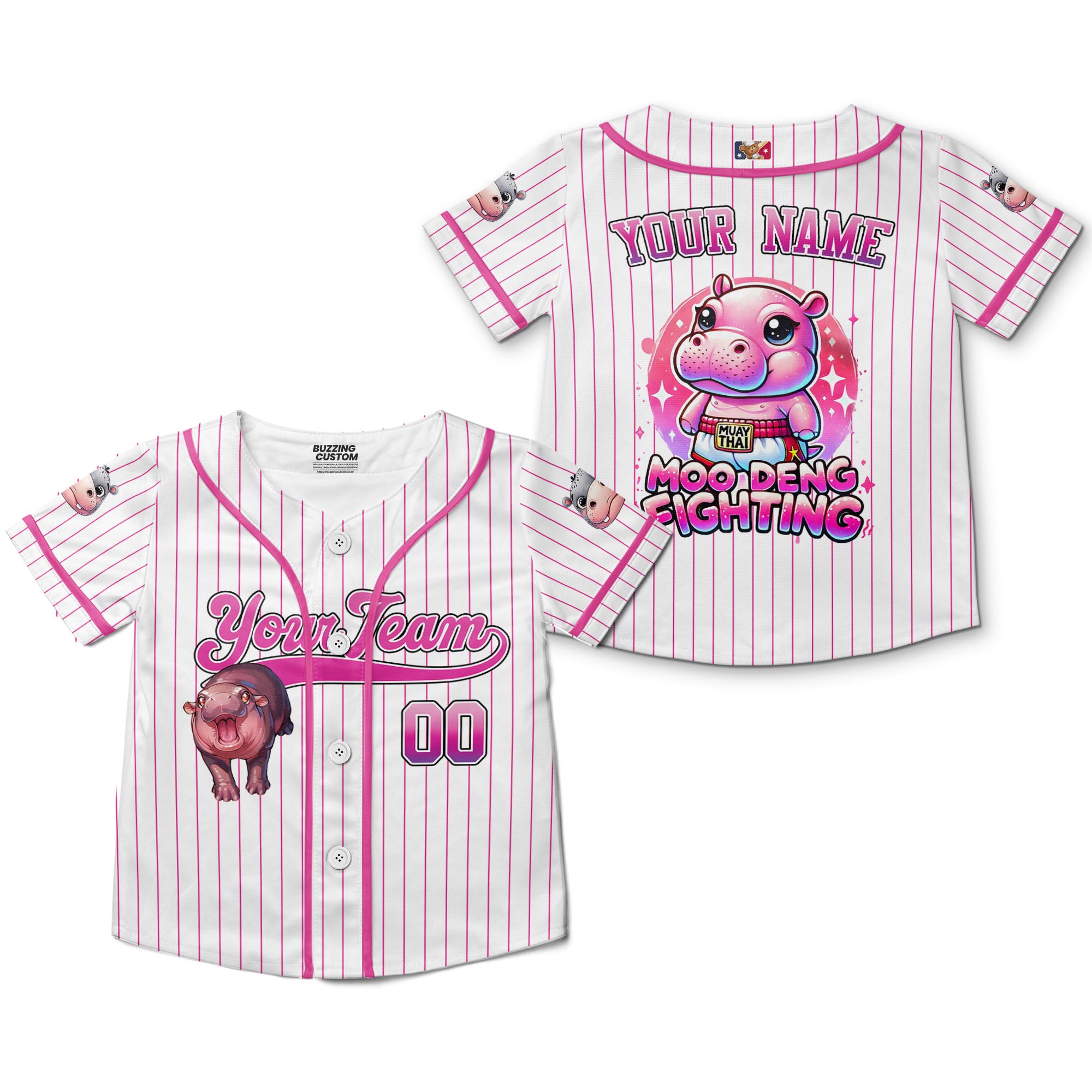 personalize-moo-deng-fighting-cute-striped-white-pink-baseball-jersey-i2-9373