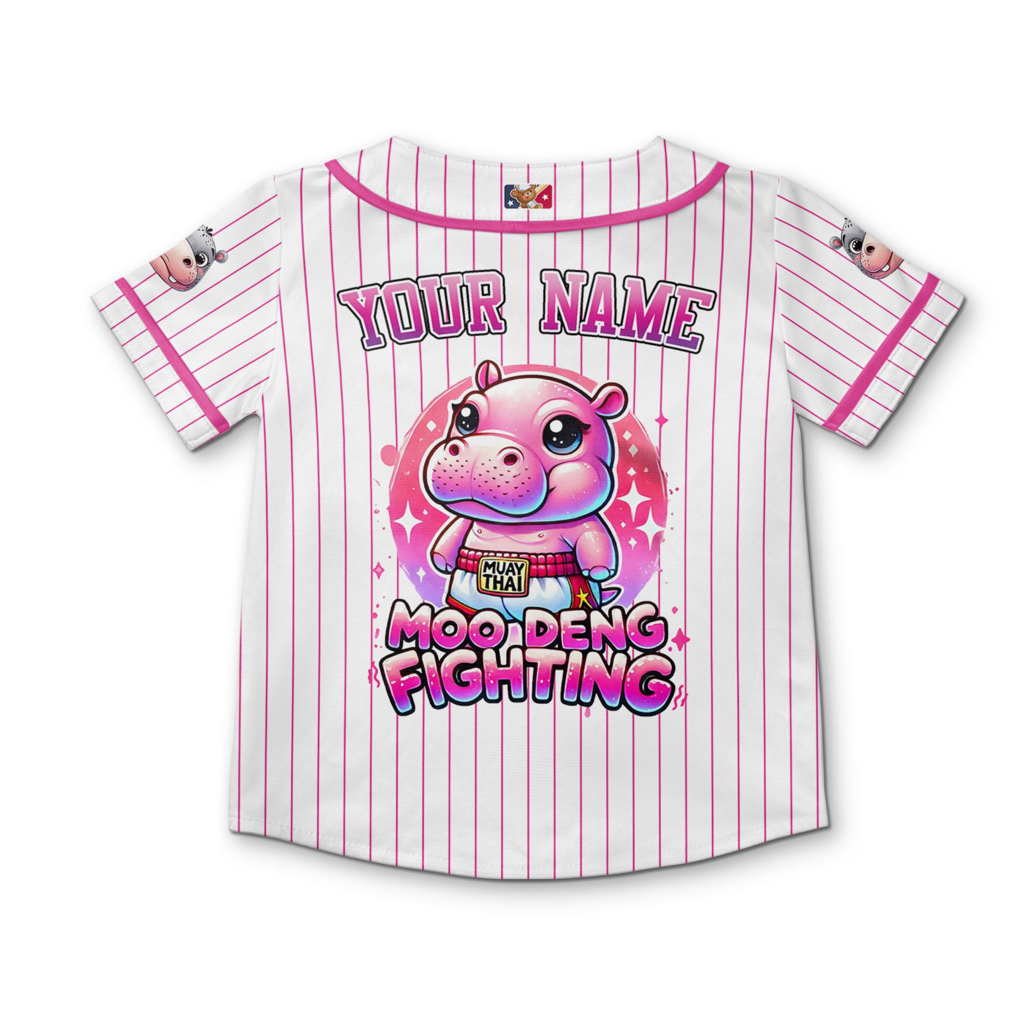 personalize-moo-deng-fighting-cute-striped-white-pink-baseball-jersey-i2-9373