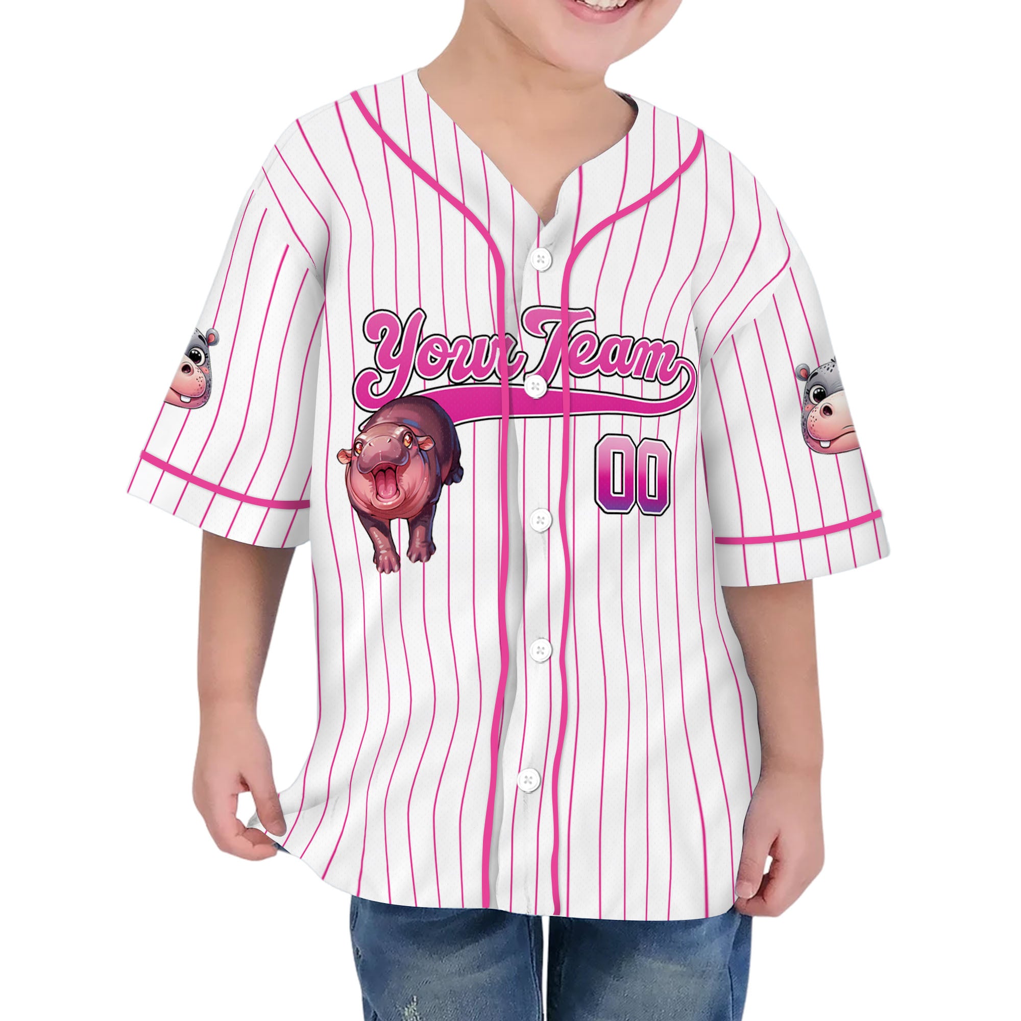 personalize-moo-deng-fighting-cute-striped-white-pink-baseball-jersey-i2-9373