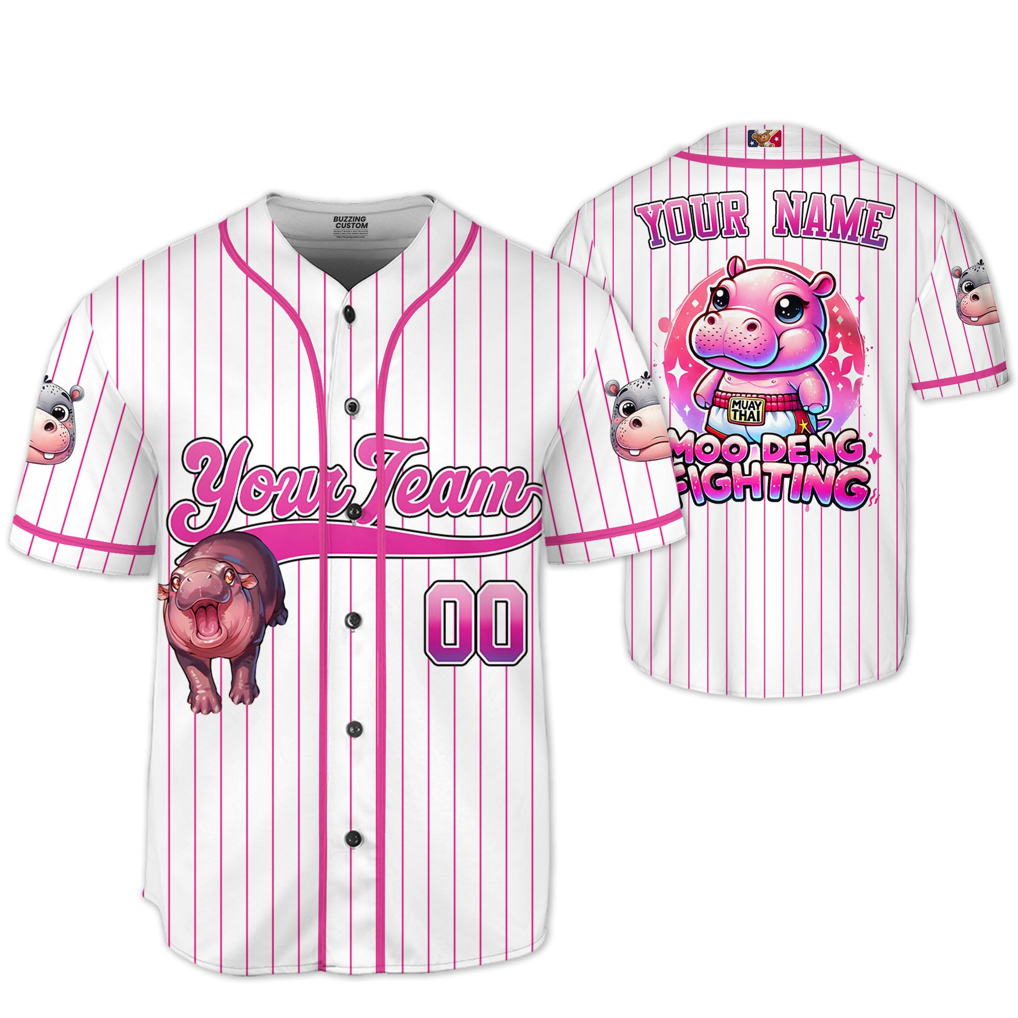 personalize-moo-deng-fighting-cute-striped-white-pink-baseball-jersey-i2-9373