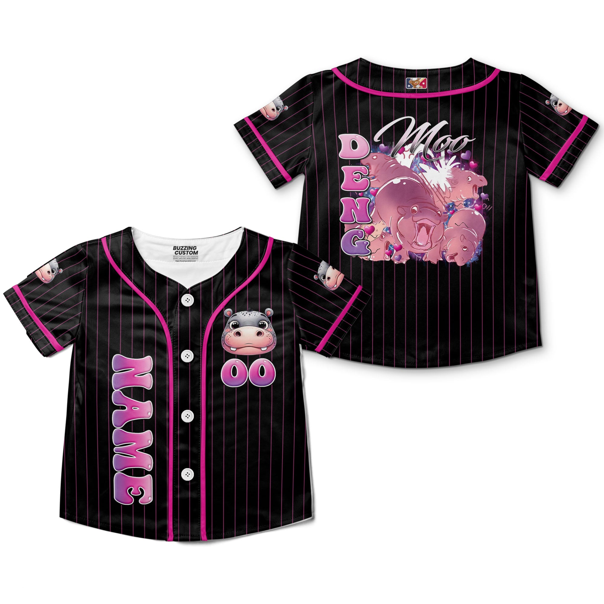 personalize-moo-deng-vintage-bootleg-funny-black-pink-striped-baseball-jersey-i2-2332