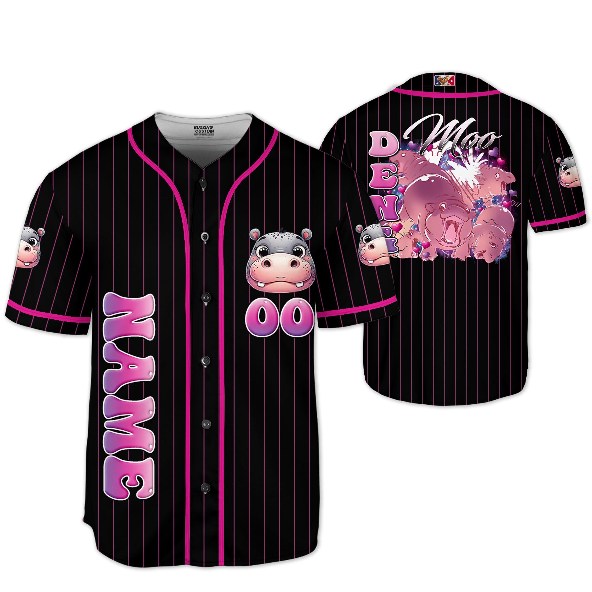 personalize-moo-deng-vintage-bootleg-funny-black-pink-striped-baseball-jersey-i2-2332