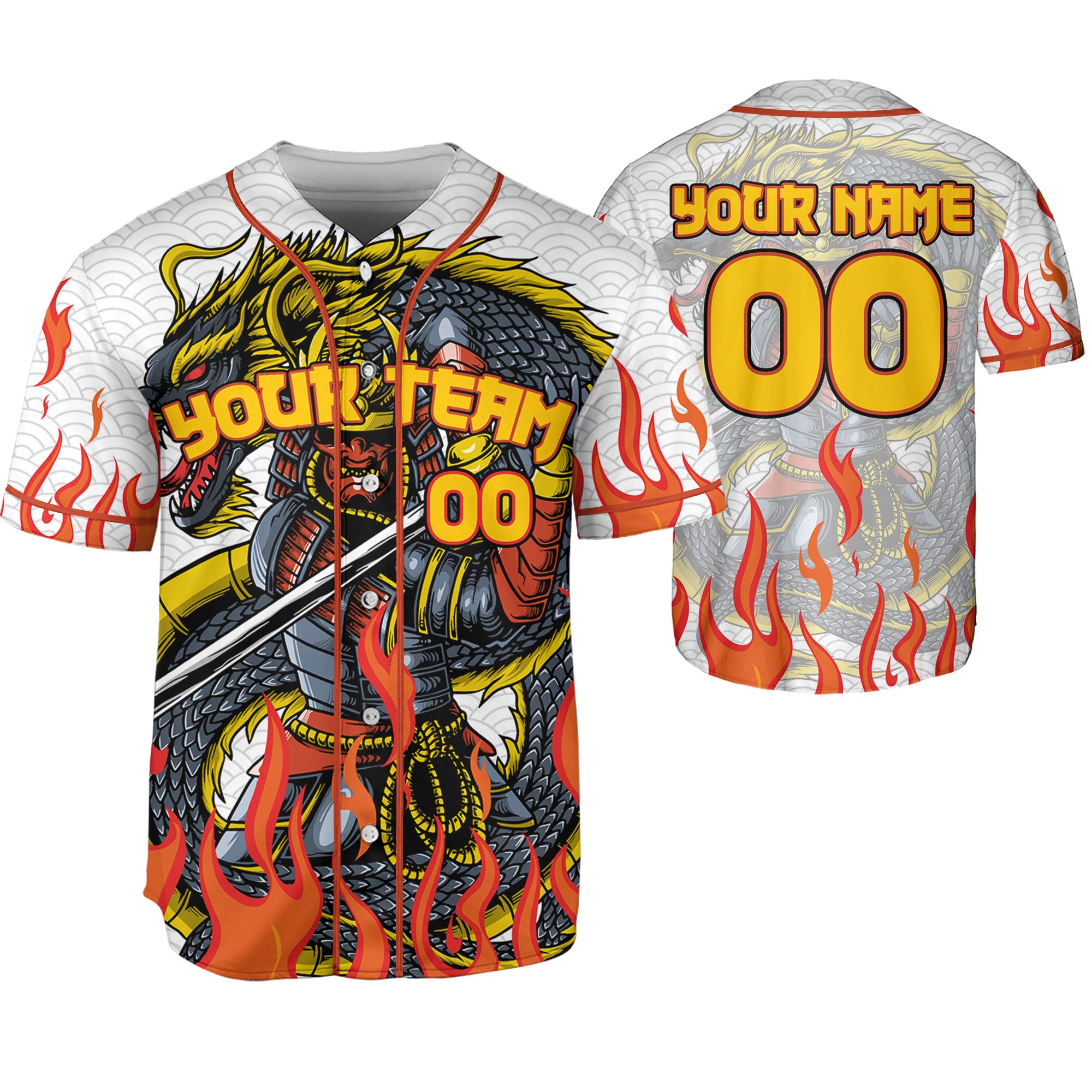 Custom Baseball Samurai Holding Katana With Dragon Awesome White