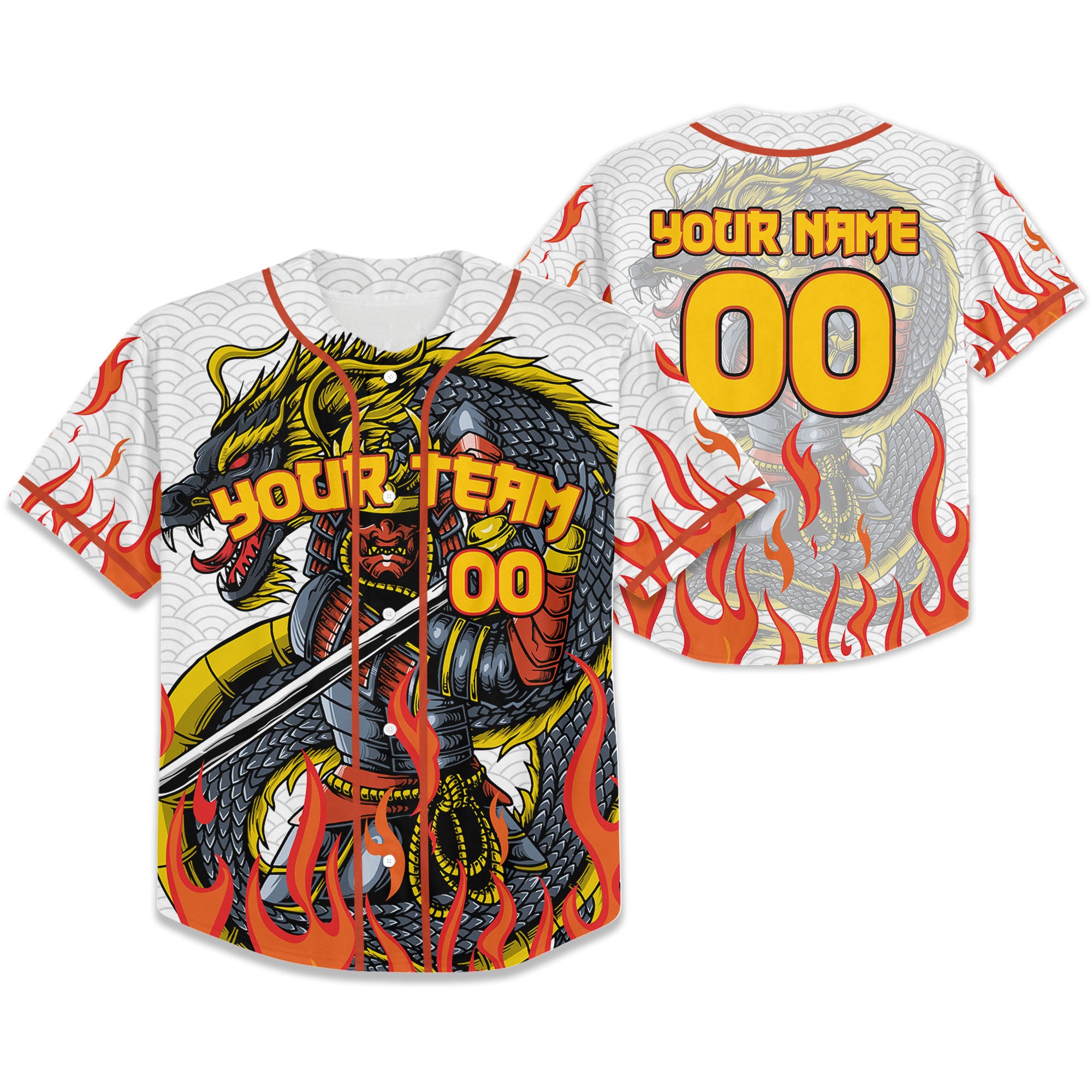 Custom Baseball Samurai Holding Katana With Dragon Awesome White