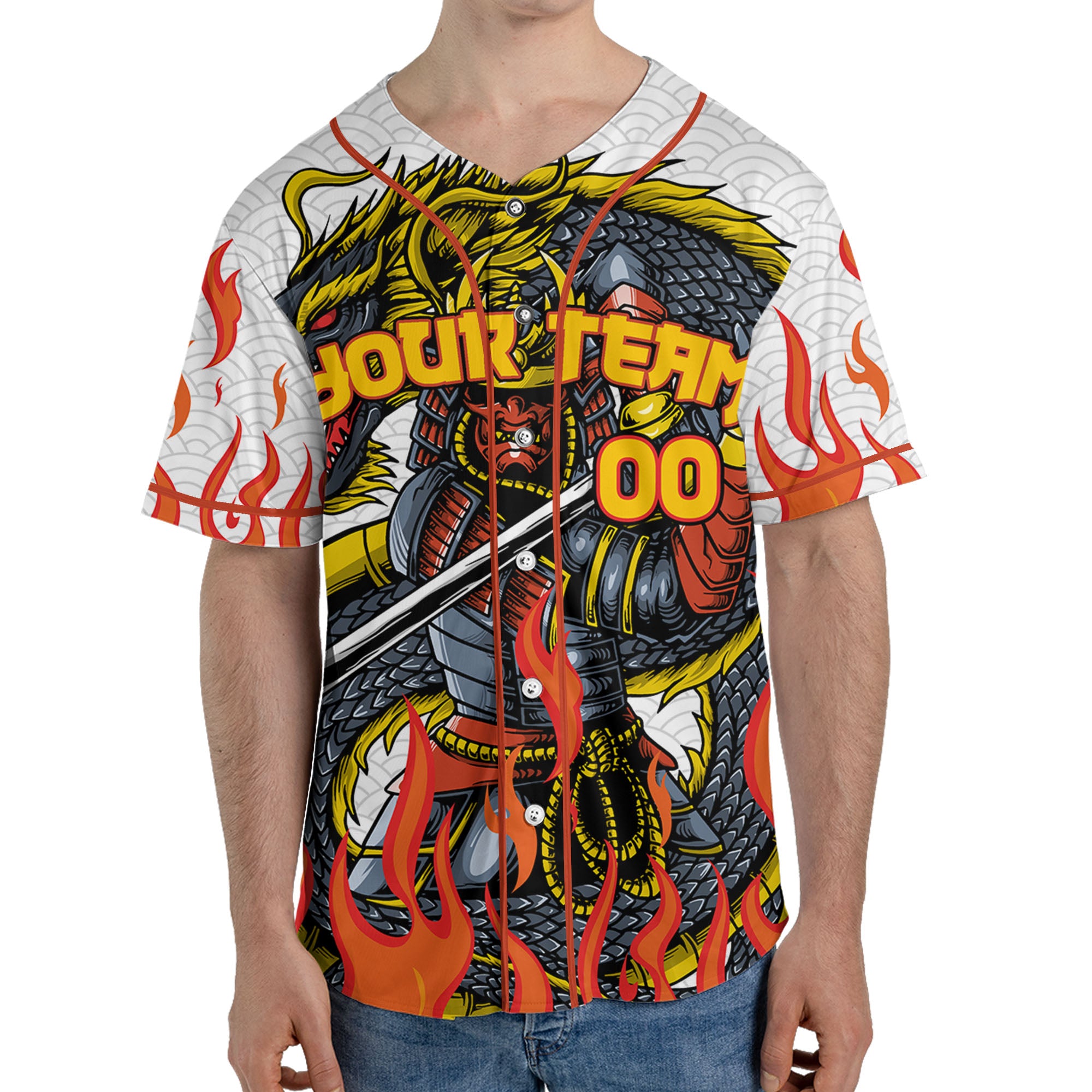 Custom Baseball Samurai Holding Katana With Dragon Awesome White