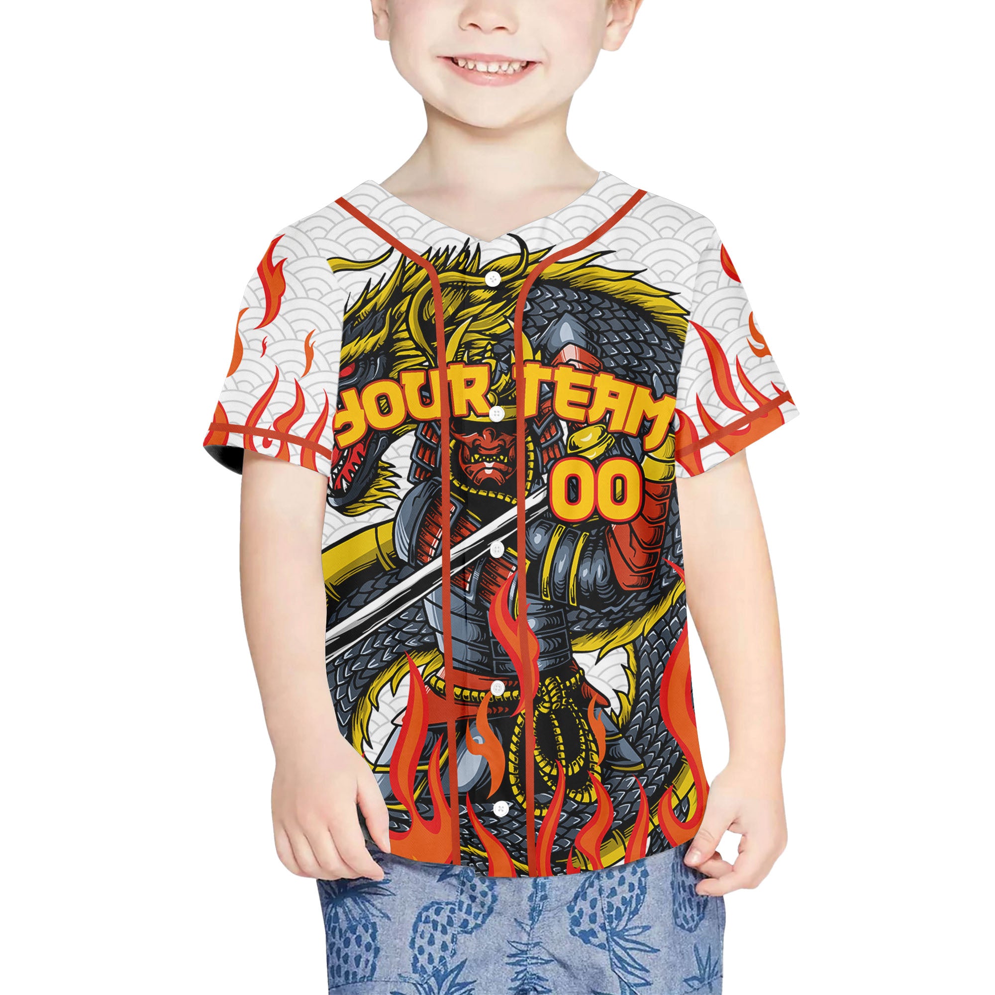 Custom Baseball Samurai Holding Katana With Dragon Awesome White