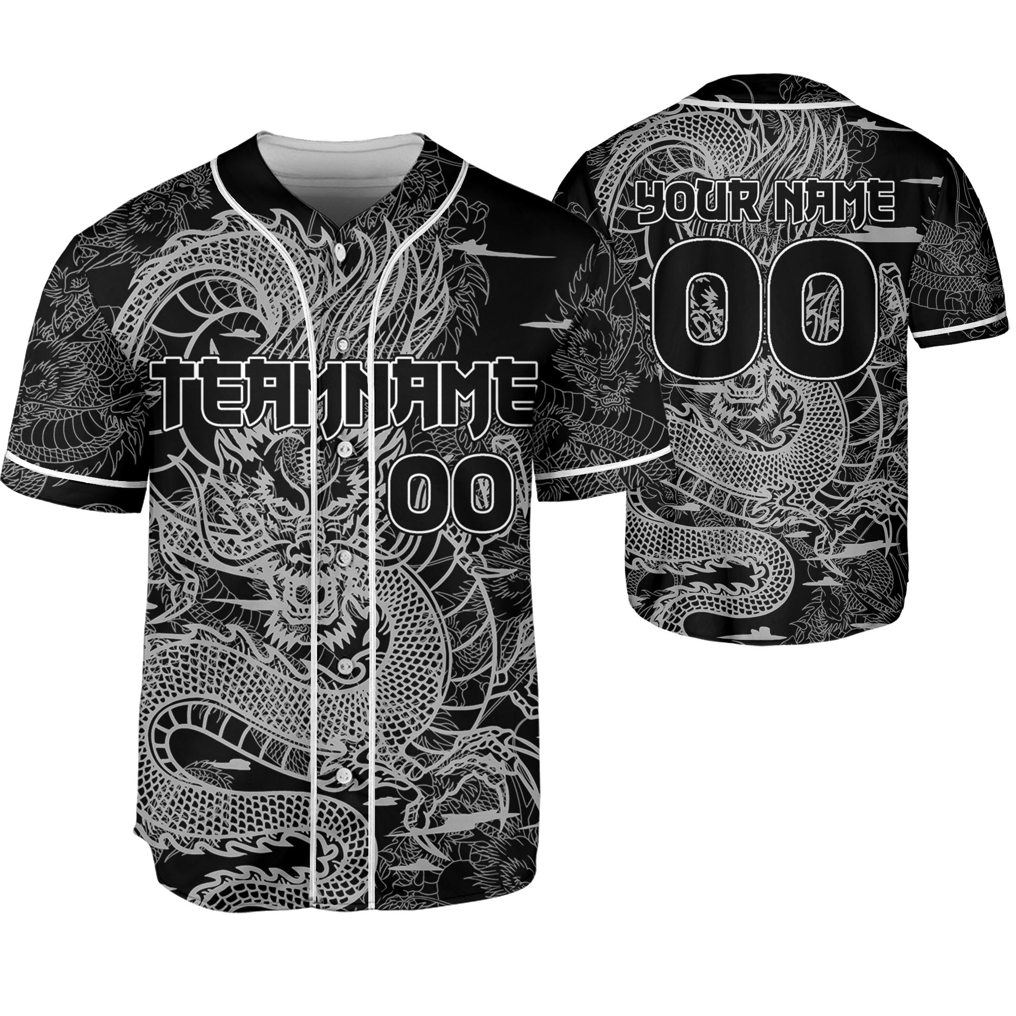 Personalize-Team-And-Name-Seamless-Dragon-Texture-Black-Baseball-Jersey