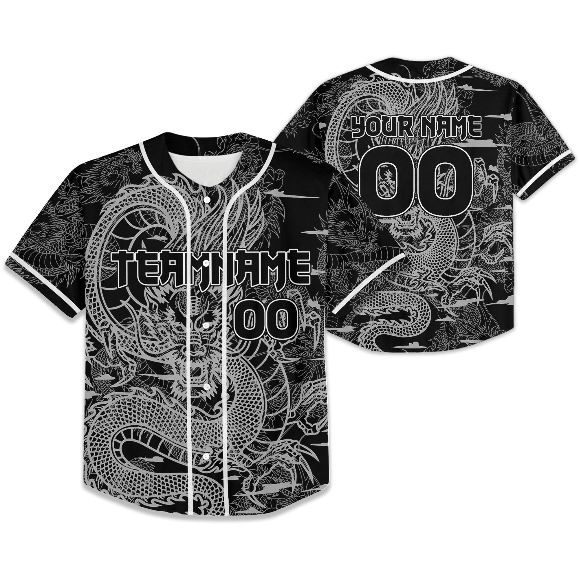 Personalize-Team-And-Name-Seamless-Dragon-Texture-Black-Baseball-Jersey