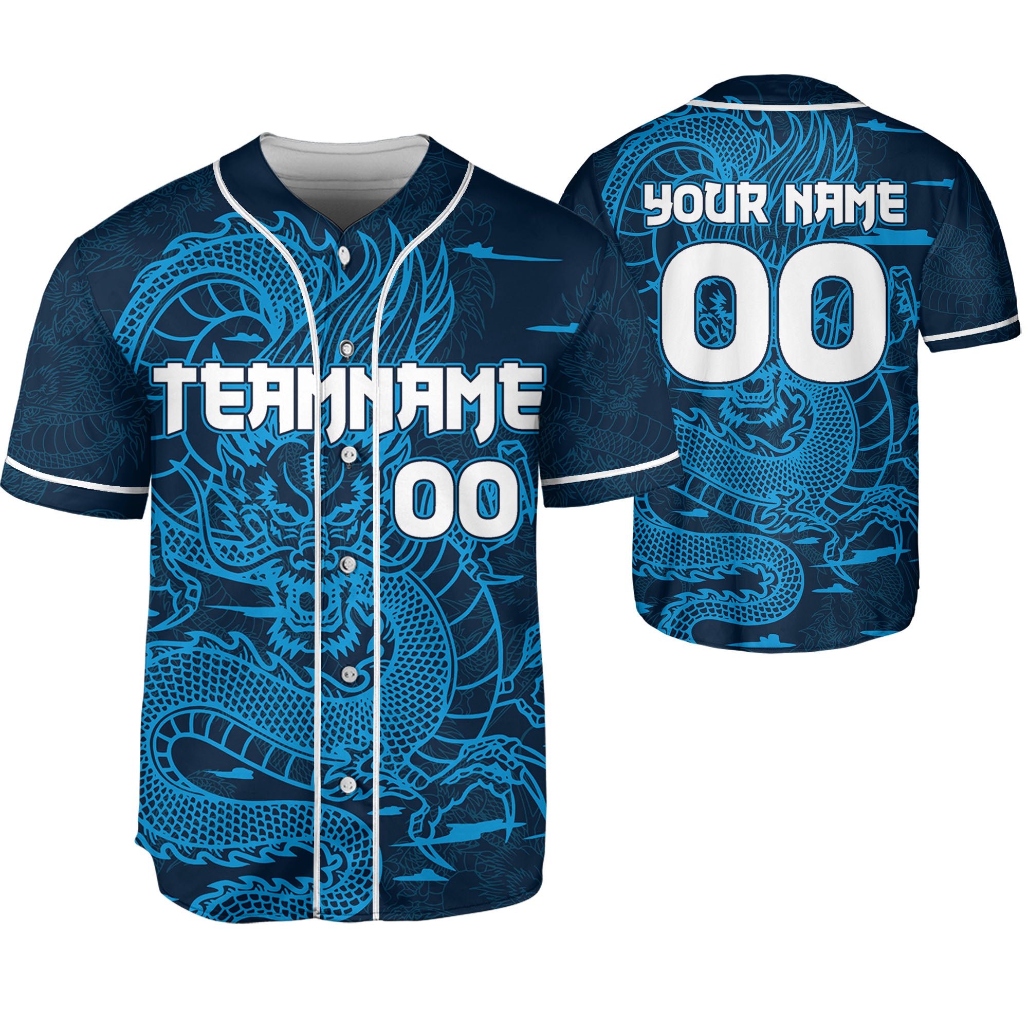 Personalize-Team-And-Name-Seamless-Dragon-Texture-Blue-Baseball-Jersey
