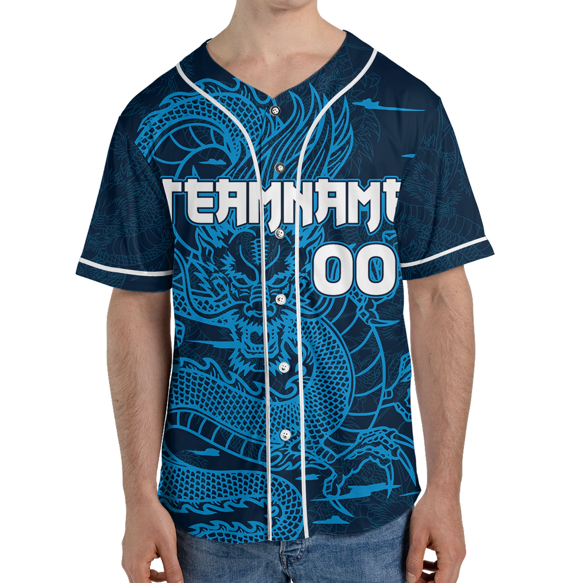 Personalize-Team-And-Name-Seamless-Dragon-Texture-Blue-Baseball-Jersey