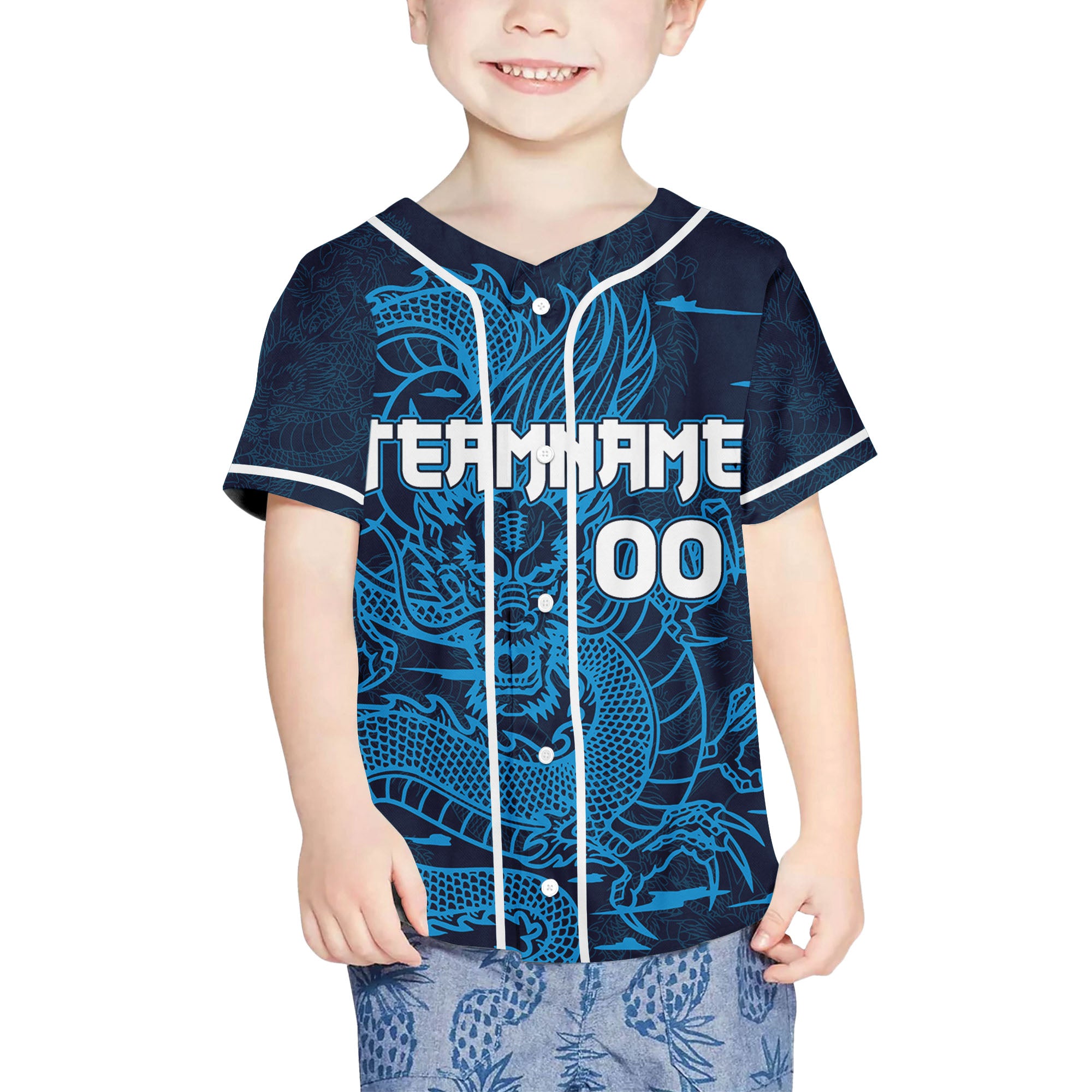 Personalize-Team-And-Name-Seamless-Dragon-Texture-Blue-Baseball-Jersey