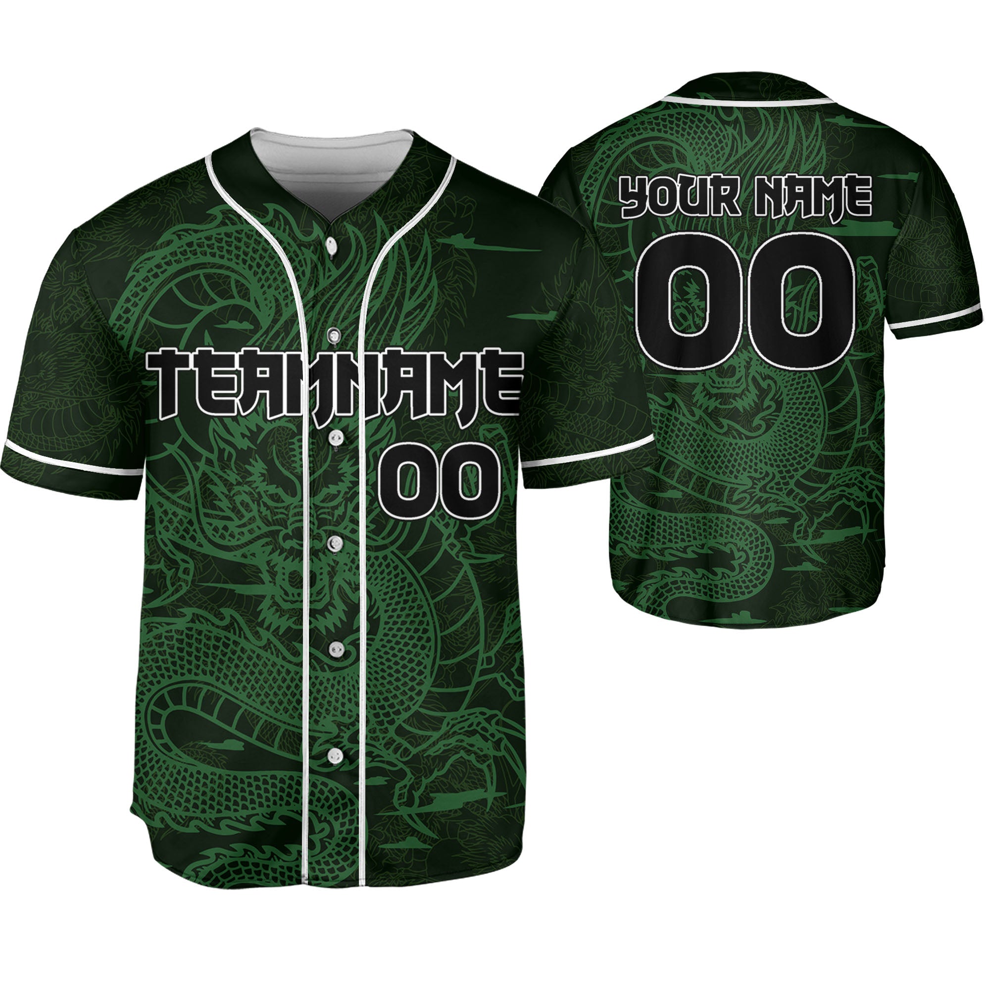 Personalize-Team-And-Name-Seamless-Dragon-Texture-Green-Baseball-Jersey