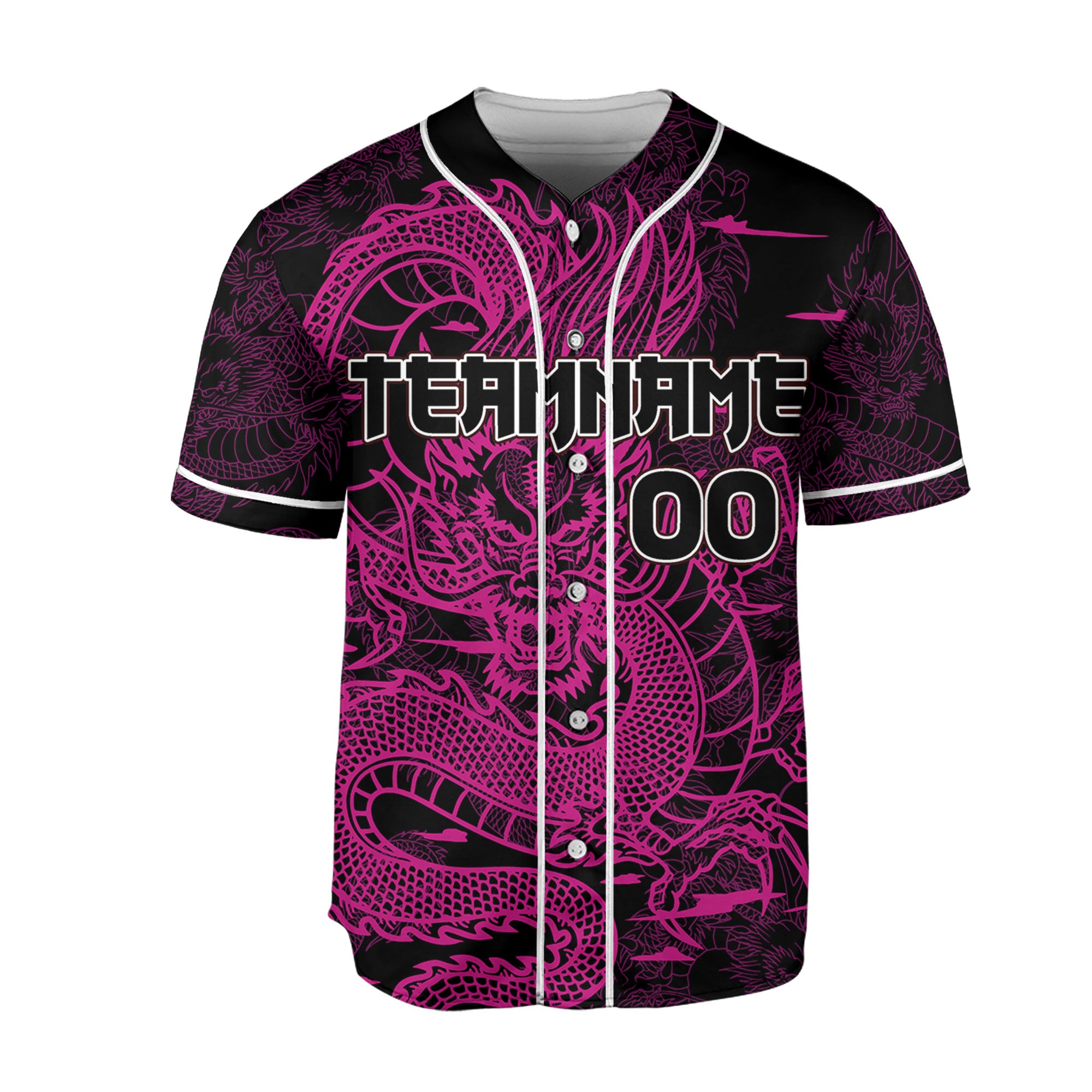 Personalize-Team-And-Name-Seamless-Dragon-Texture-Pink-Baseball-Jersey
