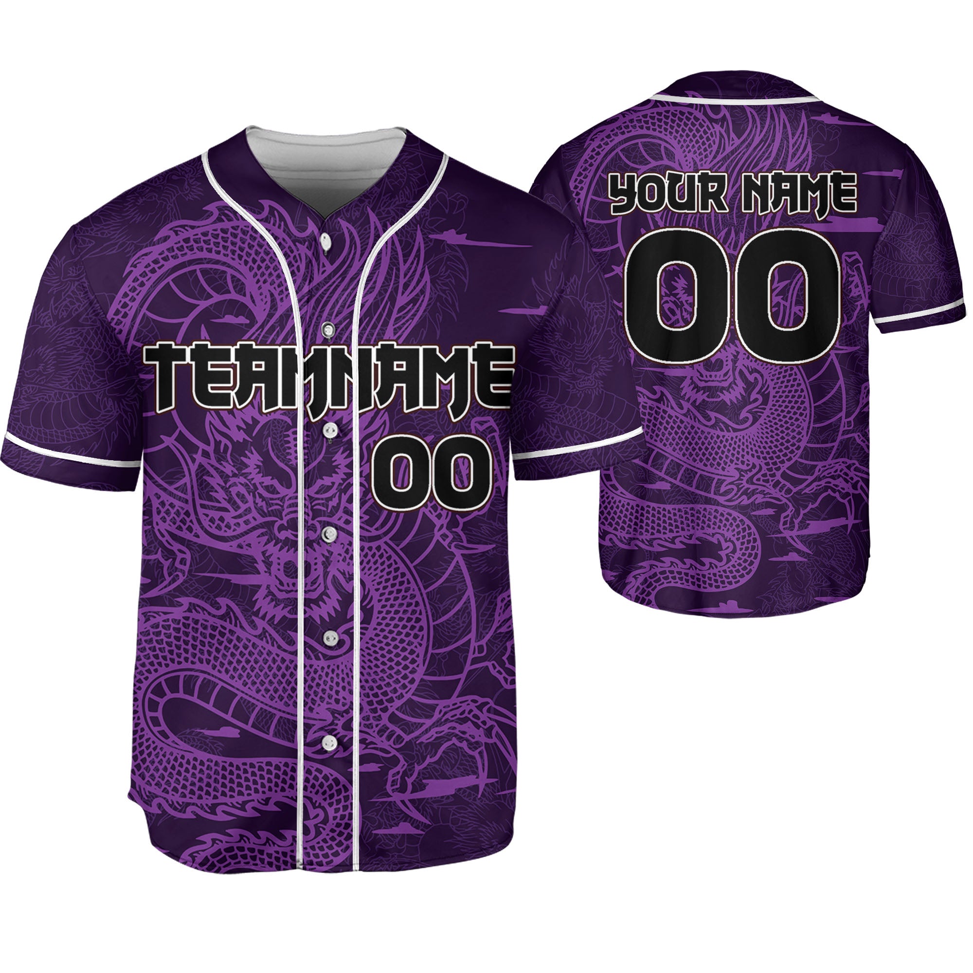 Personalize-Team-And-Name-Seamless-Dragon-Texture-Purple-Baseball-Jersey