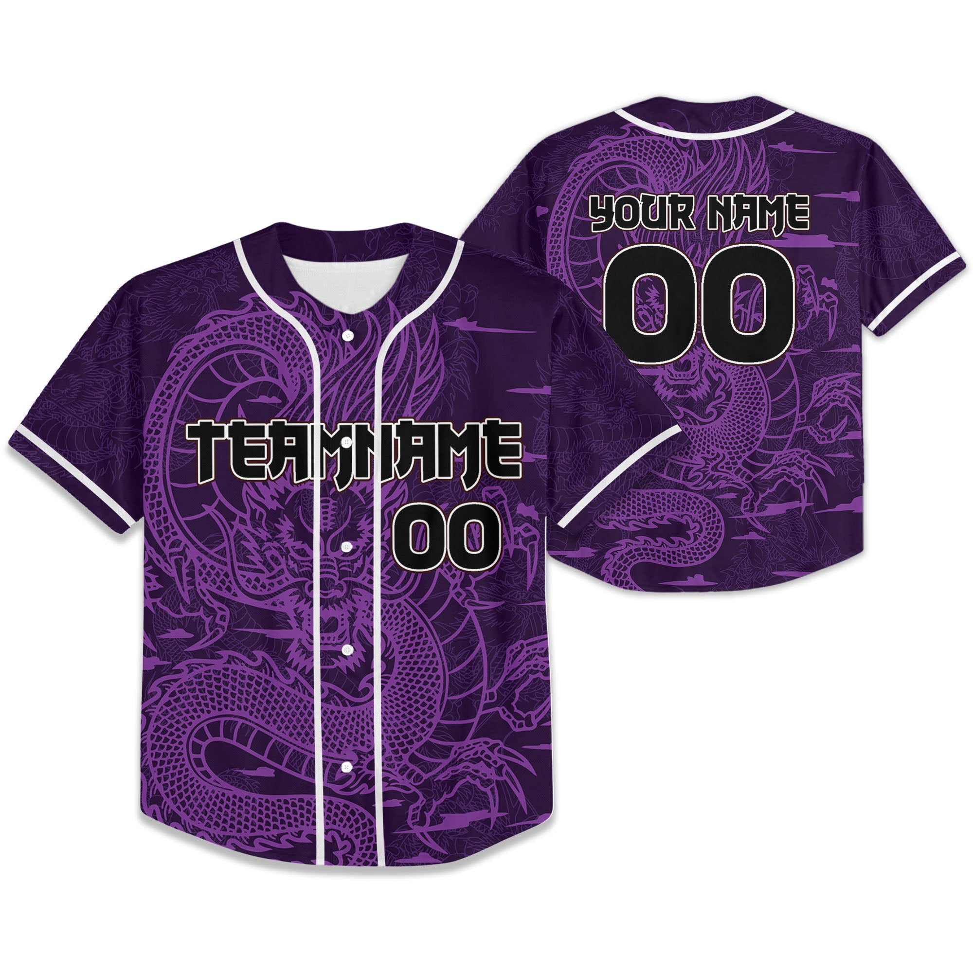 Personalize-Team-And-Name-Seamless-Dragon-Texture-Purple-Baseball-Jersey
